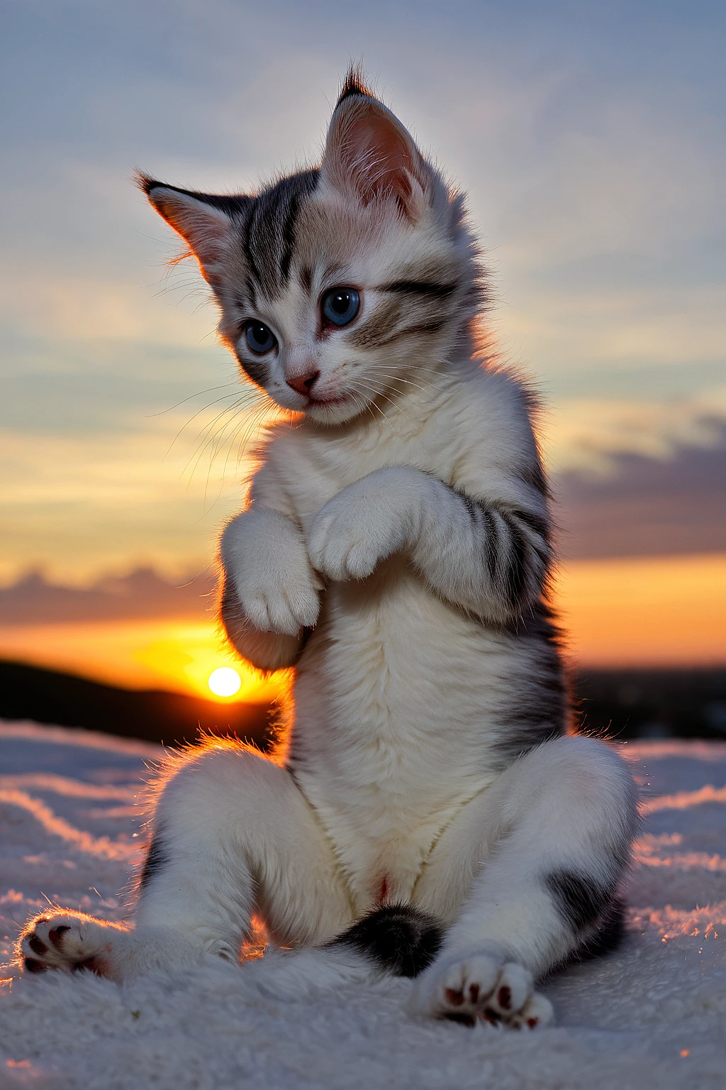 kitten, fur, sunset, 