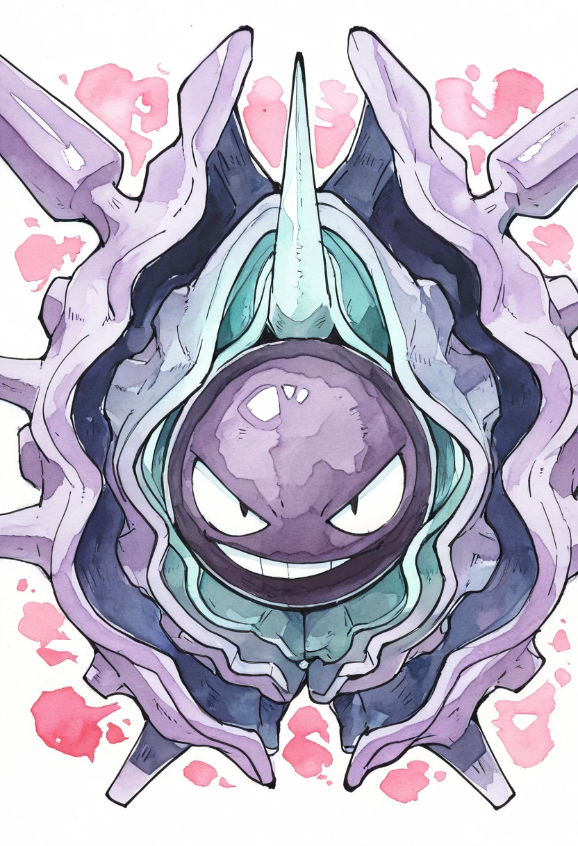 masterpiece, best quality, solo, zzCloyster, , <lora:CloysterPokedex_IXL:1.0>, , solo, looking at viewer, traditional media, watercolor (medium),