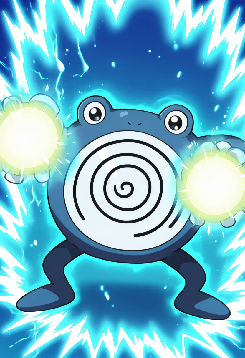masterpiece, best quality, solo, zzPoliwhirl, , <lora:PoliwhirlPokedex_IXL:1.0>, ,vivid aura, looking at viewer, blue background, smug, aura, super saiyan, charging energy, energy ball, energy, lightning, <lora:DBSBroly_Style_IXL_v2:0.6>,