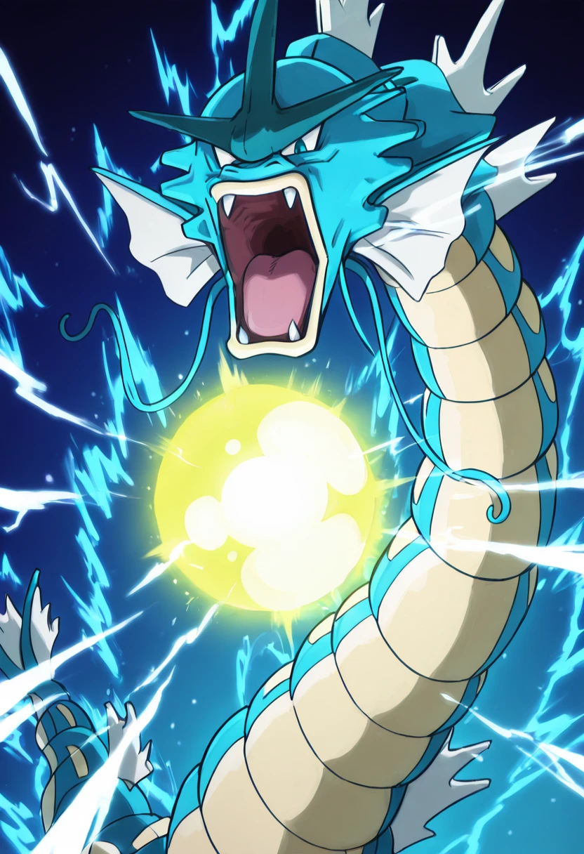 masterpiece, best quality, solo, zzGyarados, , <lora:GyaradosPokedex_IXL:1.0>, ,vivid aura, looking at viewer, blue background, smug, aura, super saiyan, charging energy, energy ball, energy, lightning, <lora:DBSBroly_Style_IXL_v2:0.6>,