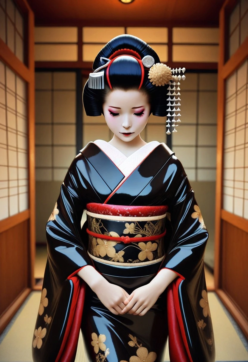 masterpiece,best quality,amazing quality, realistic, photo realistic, 3d, 1girl, japanese clothes, kimono, hair ornament, kanzashi, obi, sash, makeup,