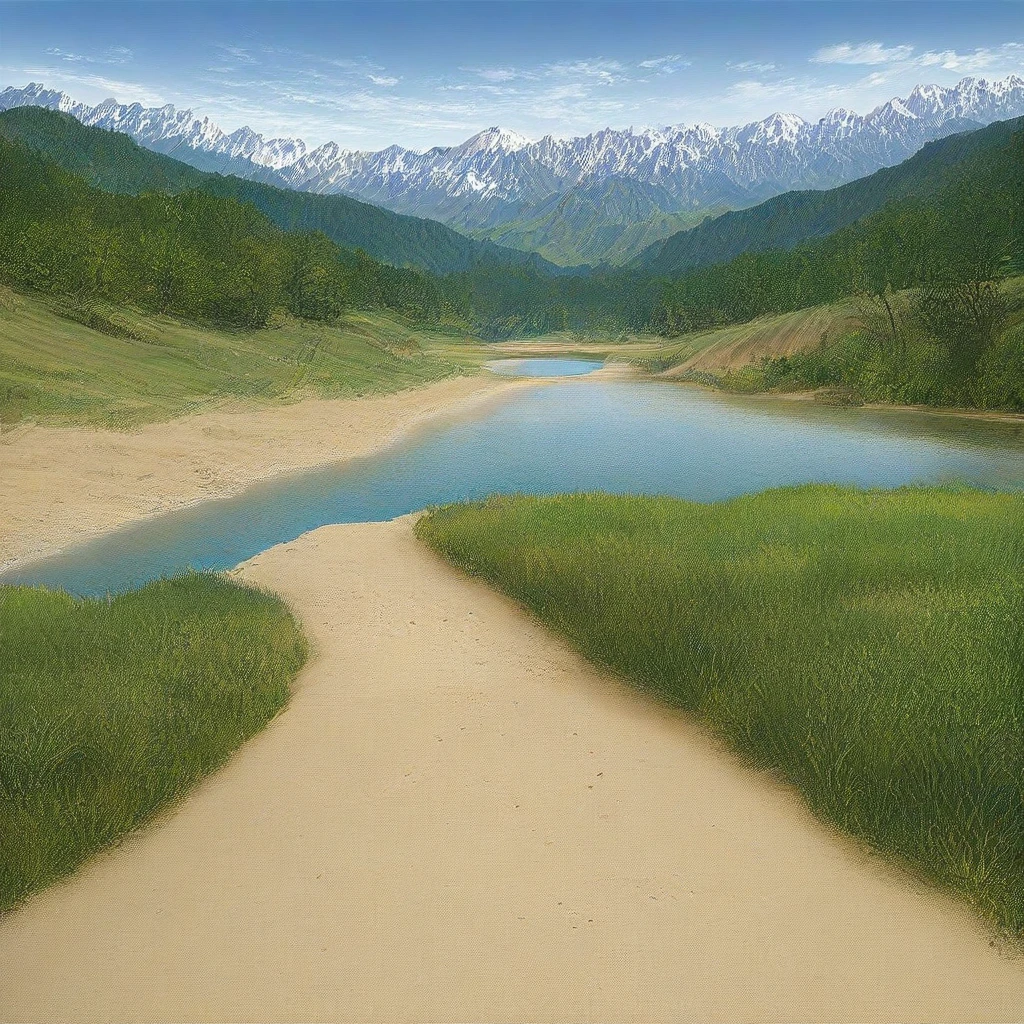 Mountain, grass, no humans, cloud, tree, scenery, river, blue sky, nature, Sand