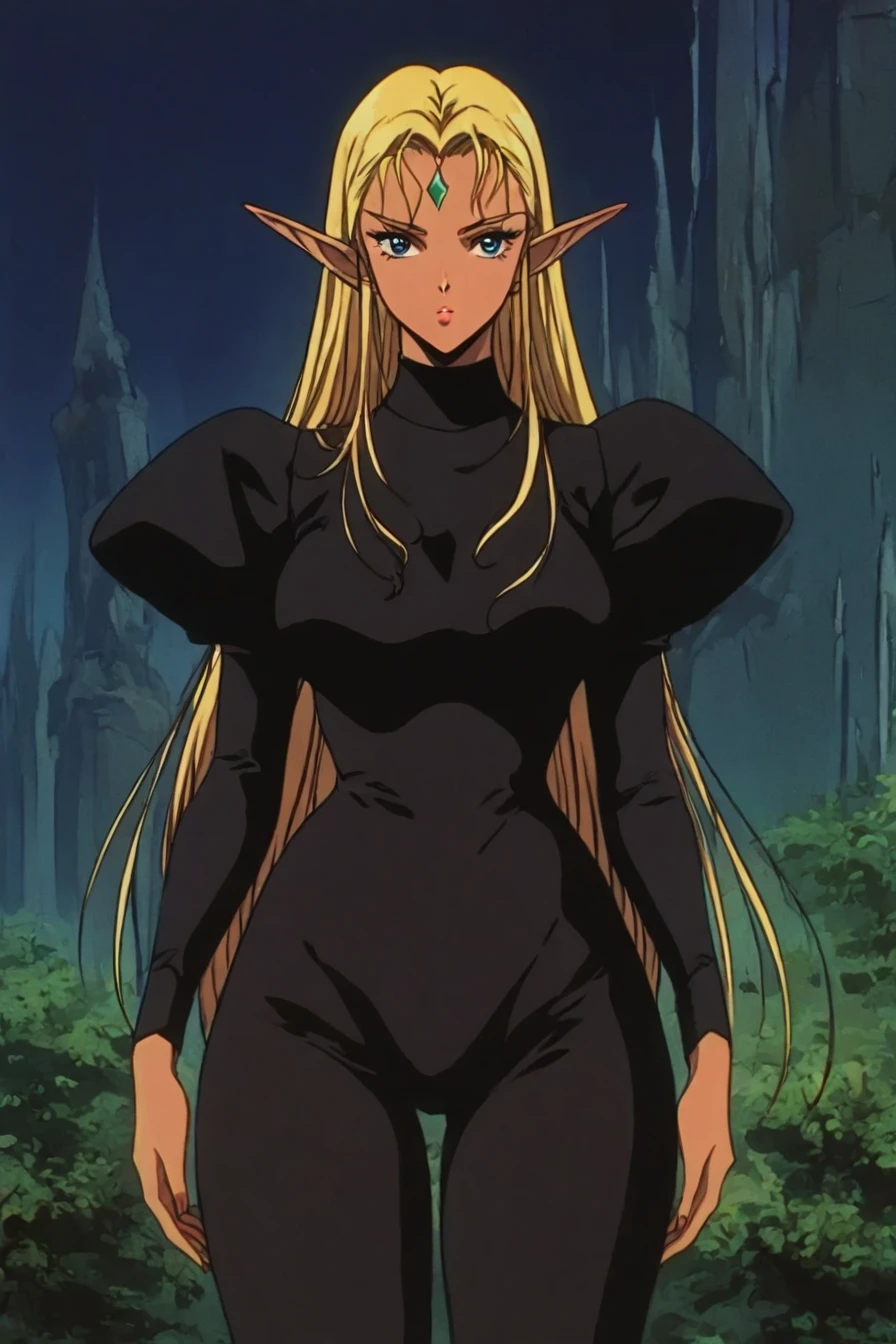 1girl, solo, alone, elf, pointy ears,<lora:retro_dark_anime_aesthetic-000021:1>, retro_dark_anime_aesthetic, retro, retro artstyle, masterpiece, highres