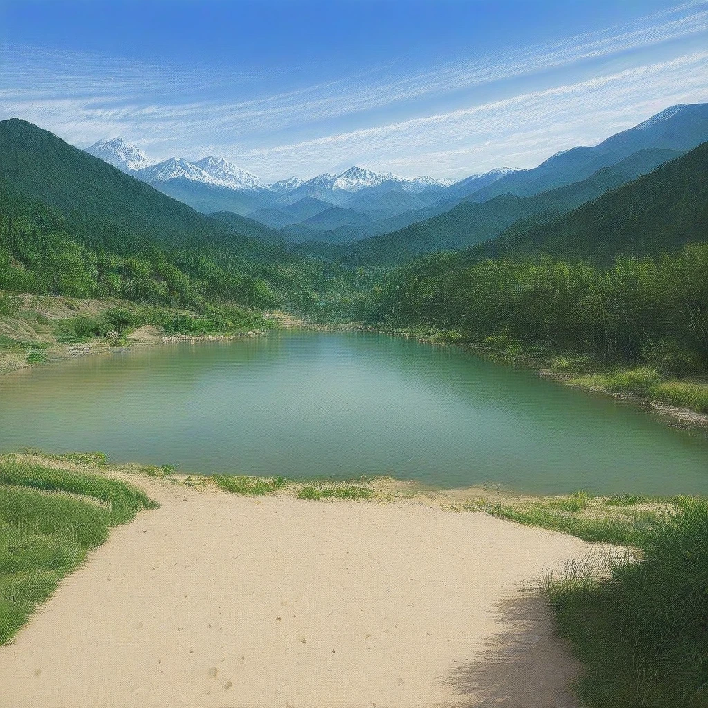 Mountain, grass, no humans, cloud, tree, scenery, river, blue sky, nature, Sand