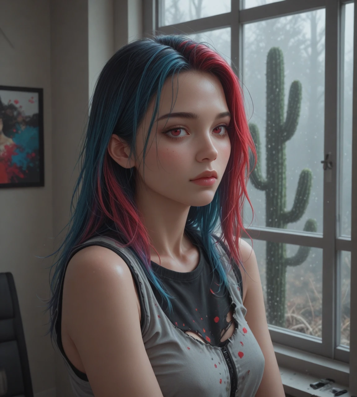 Girl see at viewer, paint