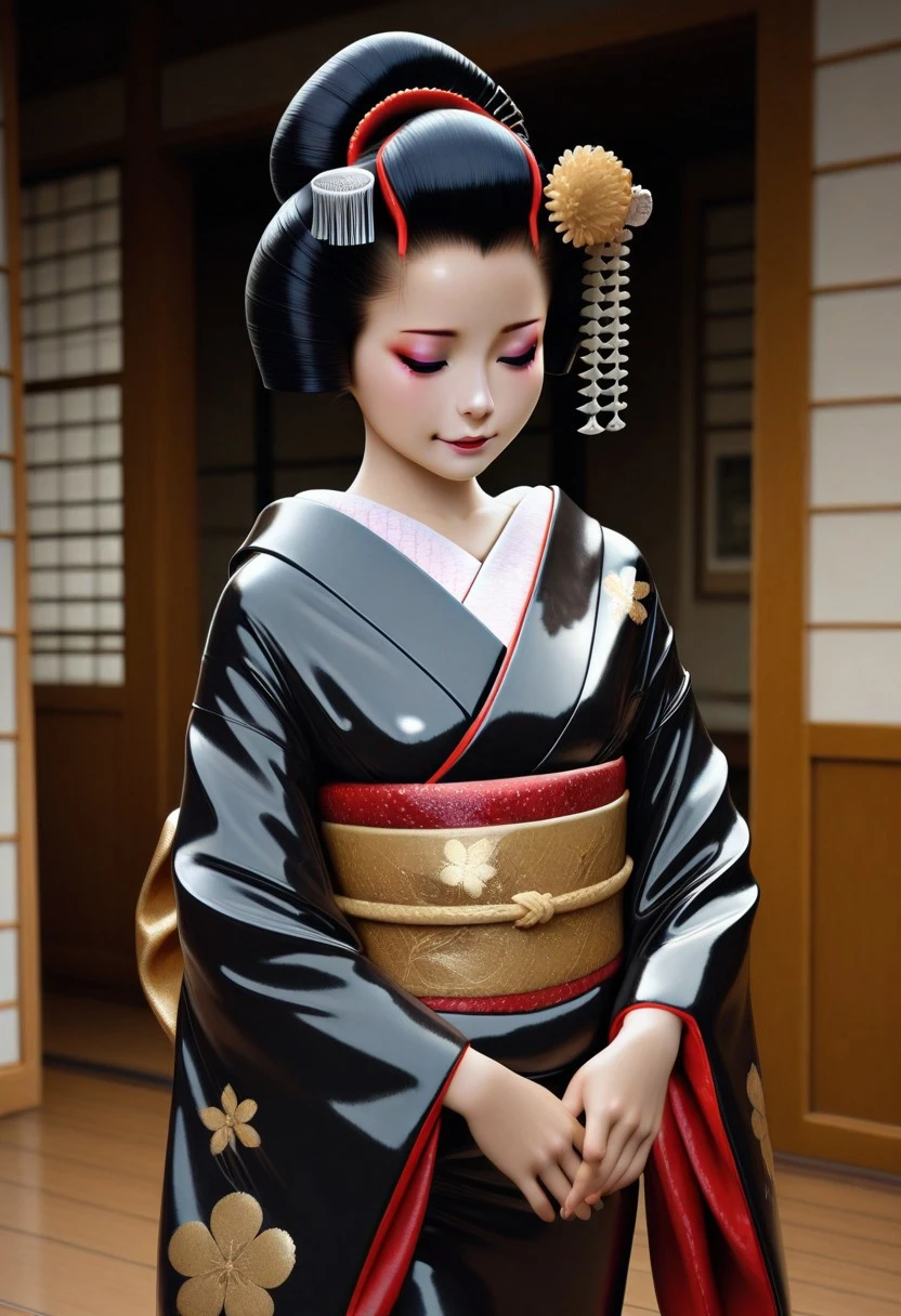 masterpiece,best quality,amazing quality, realistic, photo realistic, 3d, 1girl, japanese clothes, kimono, hair ornament, kanzashi, obi, sash, makeup,