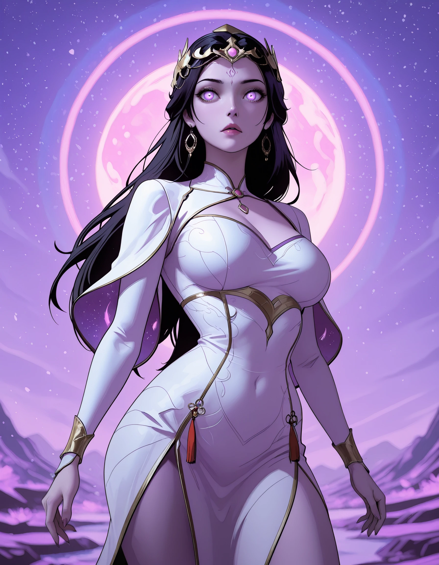 SmoothNoob_Quality, masterpiece, best quality, newest, absurdres, highres, very awa, very aesthetic, ultra-detailed, vivid, hongdie, 1girl, black hair, purple eyes, glowing_eye, long hair, upturned eyes, hair ornament, fantasy girl, elegant, chinese dress, xian ni, xianxia, dynamic_pose, cowboy_shot, ilya_kuvshinov, EGirlBG, blurry background, abstract_background, surreal, celestial landscape, <lora:DepthPop:0.55> <lora:Hong_Die_-_Red_Butterfly_Renegade_Immortal-000016:0.7>