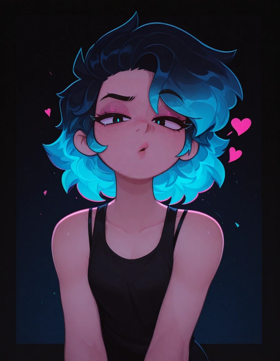 1girl, Ra3lyn,
<lora:OC_Rae_Character_LoRA:1>
<lora:Bensadfleck_Style_LoRA:1> b3ns4dfl3ck,
solo, tank top, bra strap, gradient hair, face, close up, dark clothes, looking at viewer, heavily stylized, drama layer, amazing quality, close up, neon palette, dynamic, portrait shot, lazypos, blowing kiss,