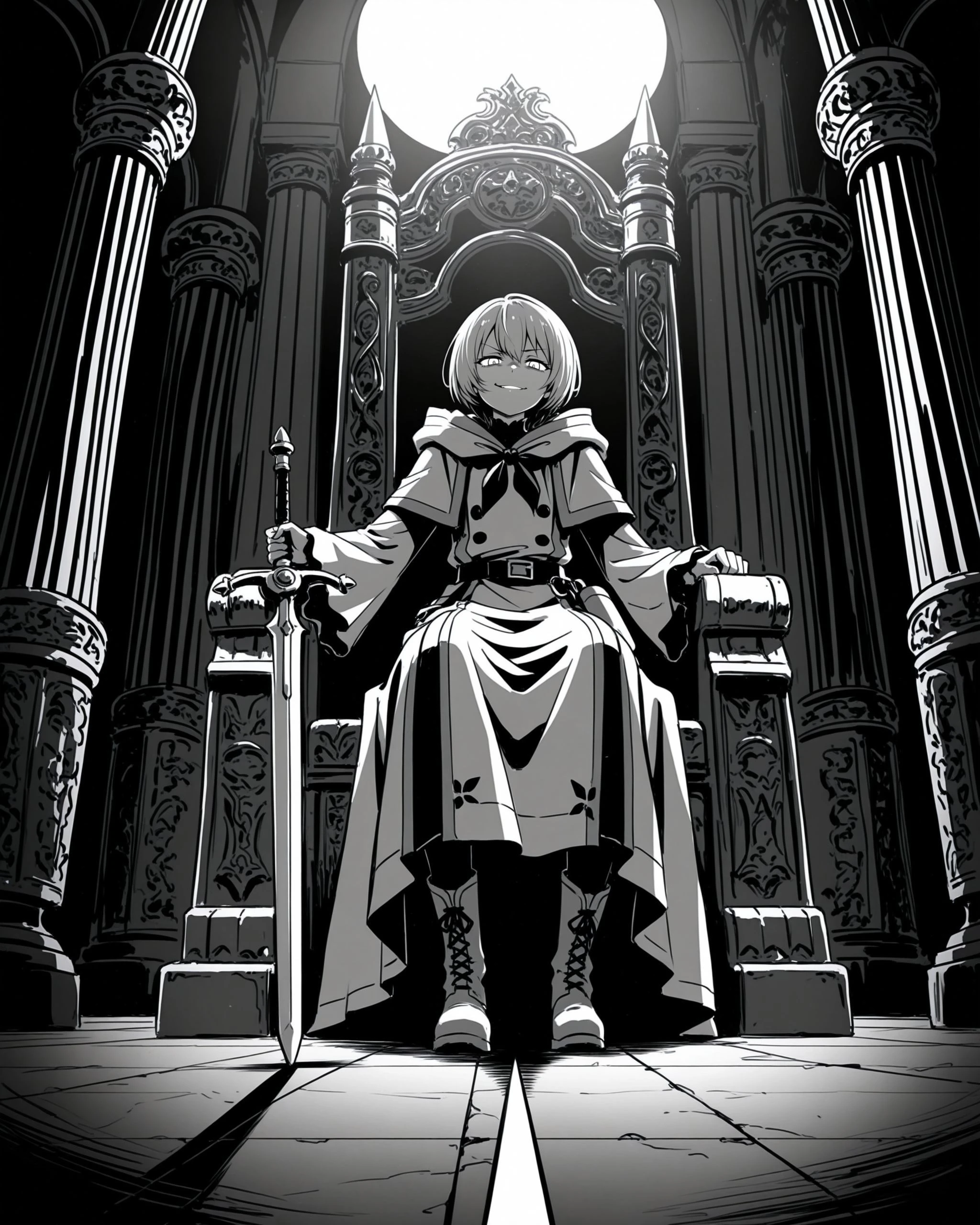 1girl, Lelei_La_Lalena, full body,
elegant but intimidating attire, long coat, high boots,
standing over a kneeling, defeated opponent, looking down, pointing a sword at their throat,
imperious, condescending smirk, cold eyes, utter dominance,
low angle (from opponent's POV), dramatic shadows, backlight, powerful silhouette,
throne room, dueling arena, large banners, columns,
masterpiece, best quality, dramatic, cinematic, high contrast, powerful
<lora:Lelei La Lalena_Illustrious2:1>