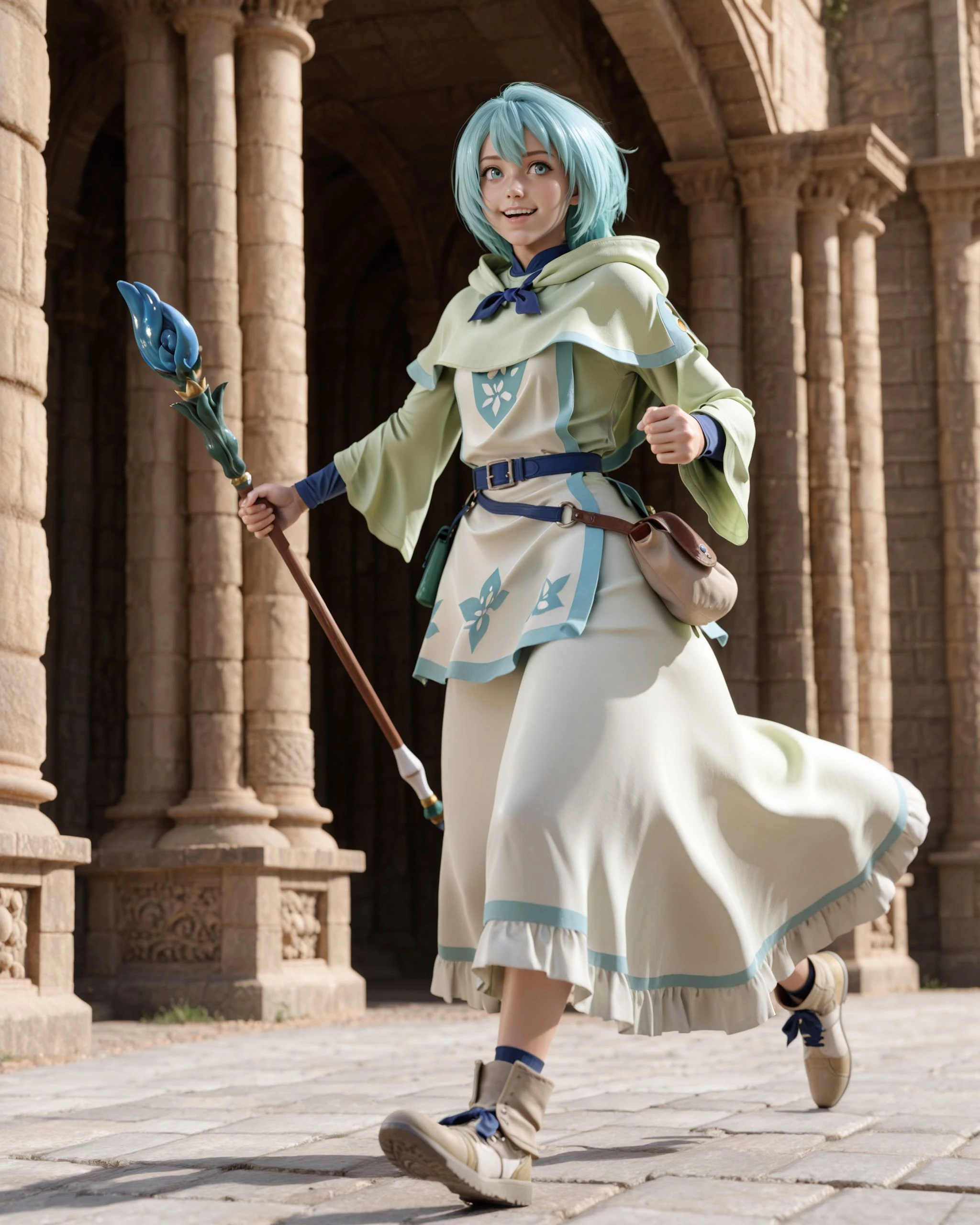 1girl, Lelei_La_Lalena LeleiOutfit , full body, smile,
holding LelStaf, running,
ancient roman landscapes, aqueduct
masterpiece, best quality, amazing quality ,intricate, detailed  <lora:Lelei La Lalena_Illustrious2:1>