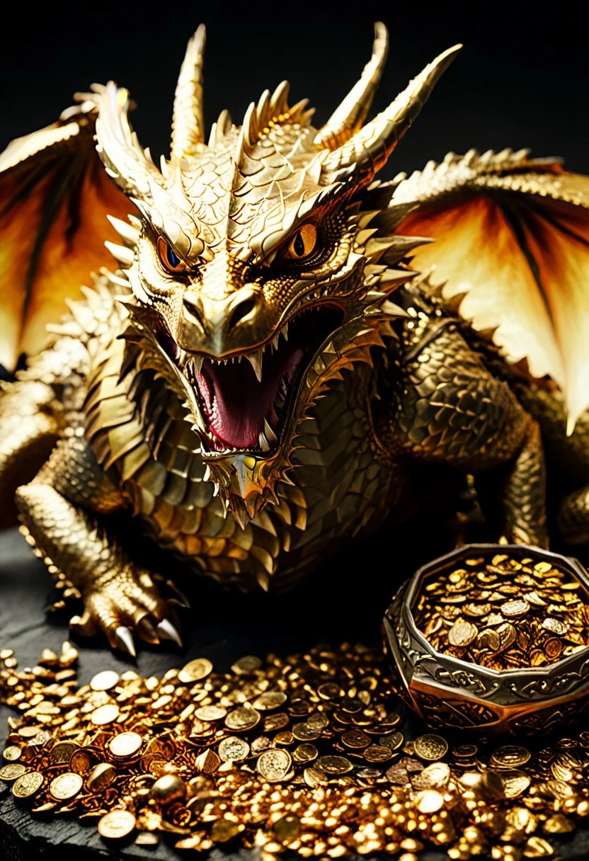 masterpiece, best quality, newest, highres, absurdres​, depth of field, focused subject, sfw, 
dragon,
treasure hoard,