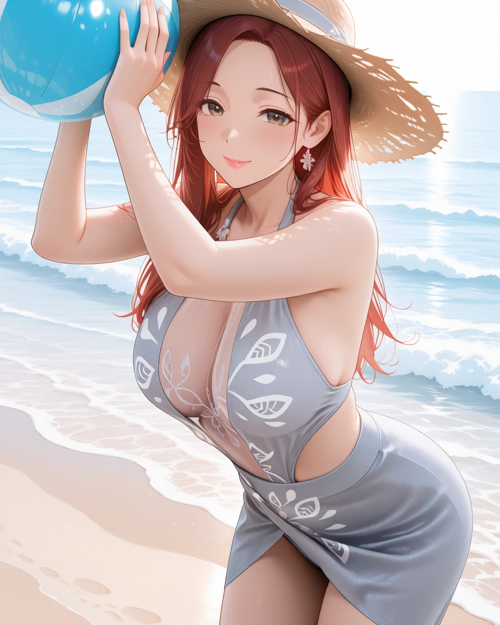 Plunging neckline one-piece swimsuit set v1.0
