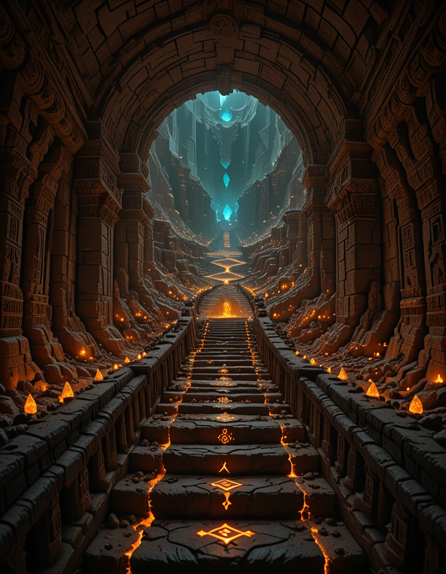 <lora:MW_Dwarven_betaill:1> dwarven empire, carved mountains, glowing runes, endless stairways, majestic underground kingdom