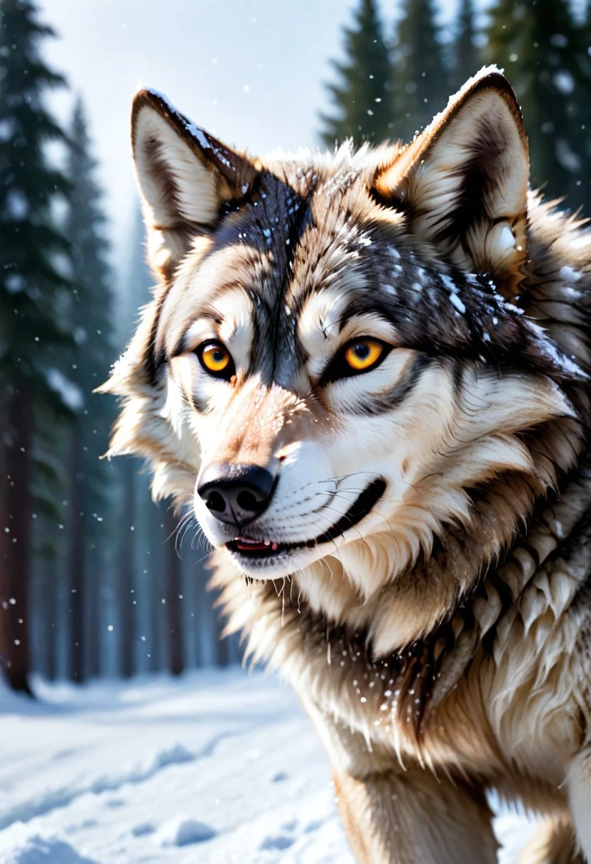 masterpiece, best quality, newest, highres, absurdres, depth of field, focused subject, sfw,
wolf,
snow,
