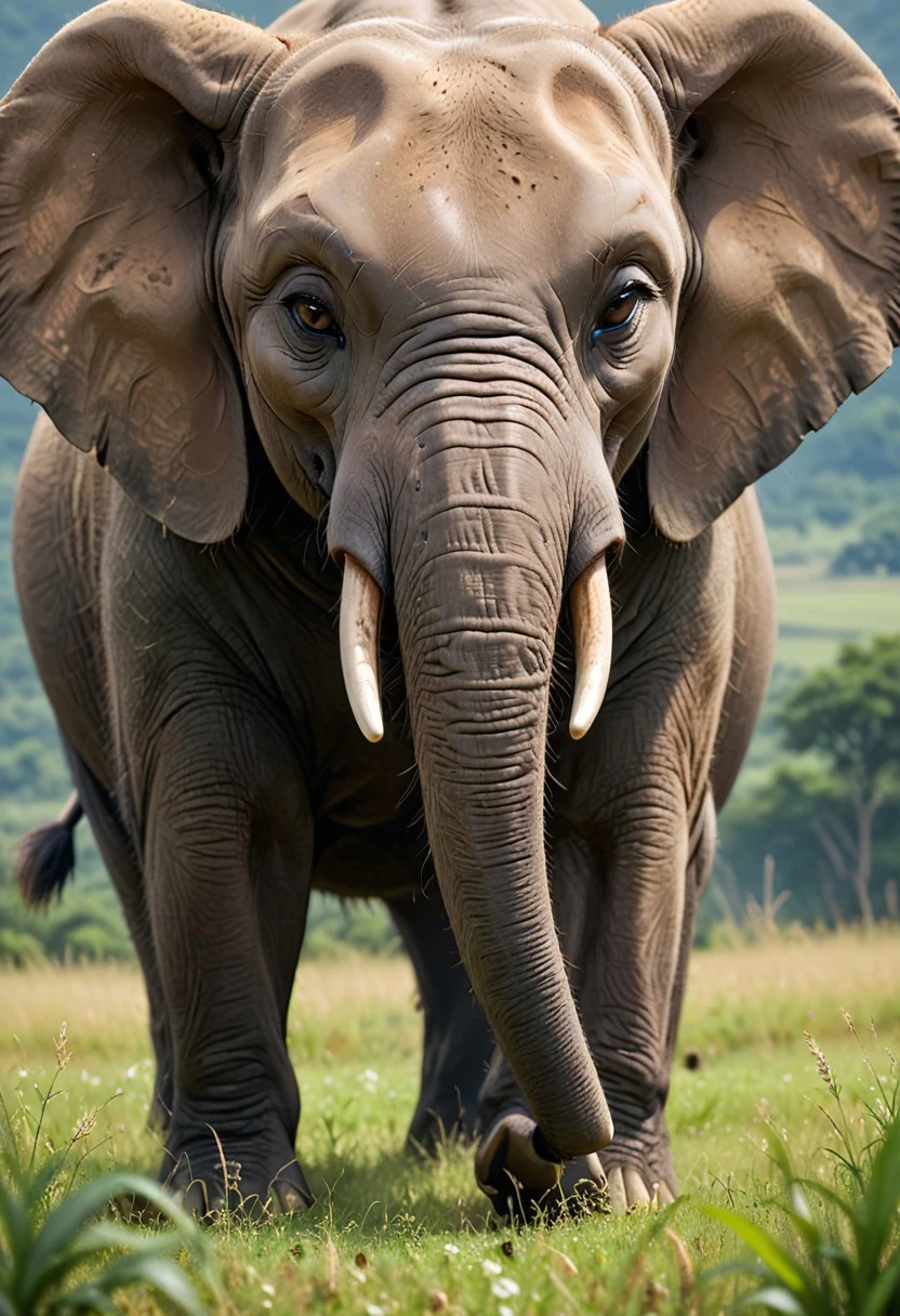 masterpiece, best quality, newest, highres, absurdres​, depth of field, focused subject, sfw, 
elephant,
grass,