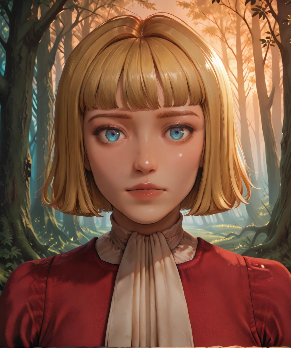 farnesexl, blue eyes, blonde hair, medium hair, bob cut,
ascot, red dress,
upper body, close up, facing viewer,
forest, floral, evening,
looking at viewer,
clear composition, ambient occlusion, Soft lighting, detailed landscape,
(insanely detailed, masterpiece, best quality,), <lora:farneseXL:1>