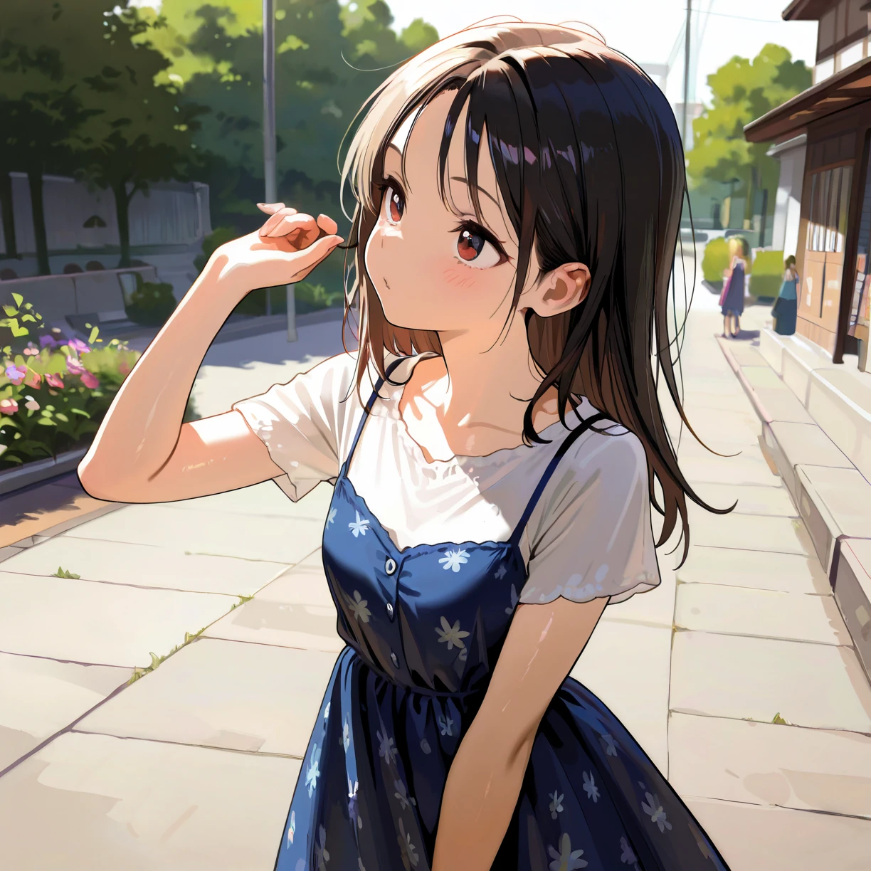 masterpiece,amazing quality,best quality,newest,absurdres,highres,32K,CG,illustration,real skin,shiny hair,safe,detailed,<lora:camisole dress_noobai_V1.0:0.8>,jyoji fuku,dress,summer,