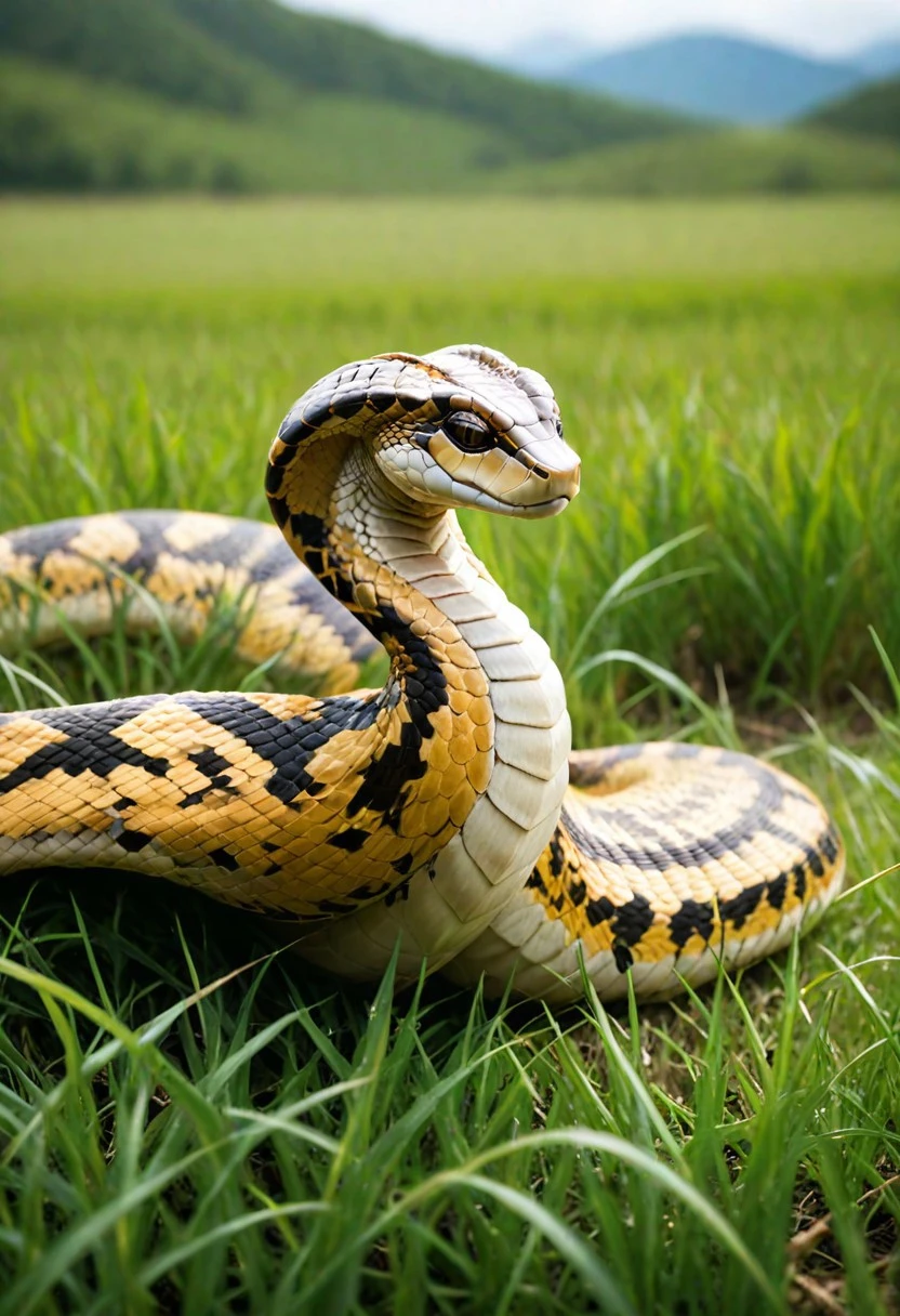 masterpiece, best quality, newest, highres, absurdres, depth of field, focused subject, sfw,
cobra,
grass,