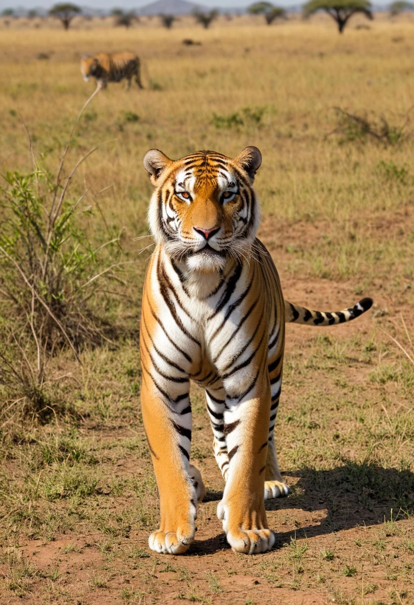 masterpiece, best quality, newest, highres, absurdres, depth of field, focused subject, sfw,
tiger,
savanna,