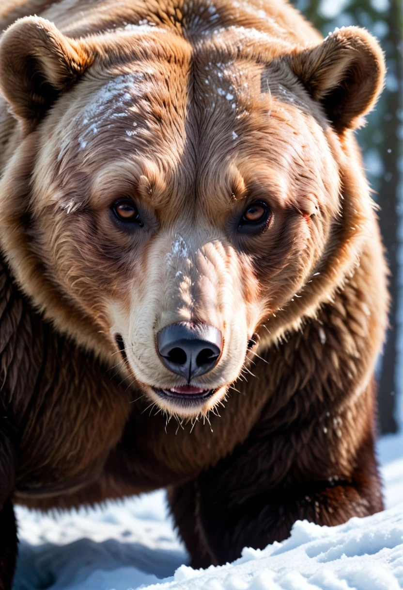 masterpiece, best quality, newest, highres, absurdres, depth of field, focused subject, sfw,
bear,
snow,