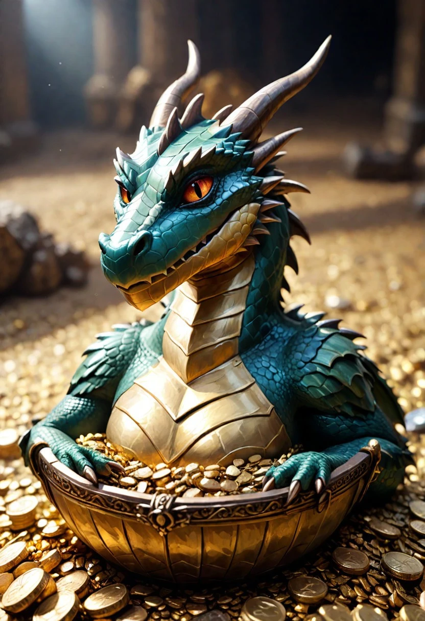 masterpiece, best quality, newest, highres, absurdres, depth of field, focused subject, sfw,
dragon,
treasure hoard,