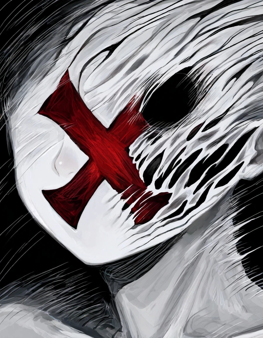 <lora:XmutsixV2:1>,x1mtxsx,solo,1girl,princess,grey,black eyes,black background,red X,body,detail,lines,closeup face,details,