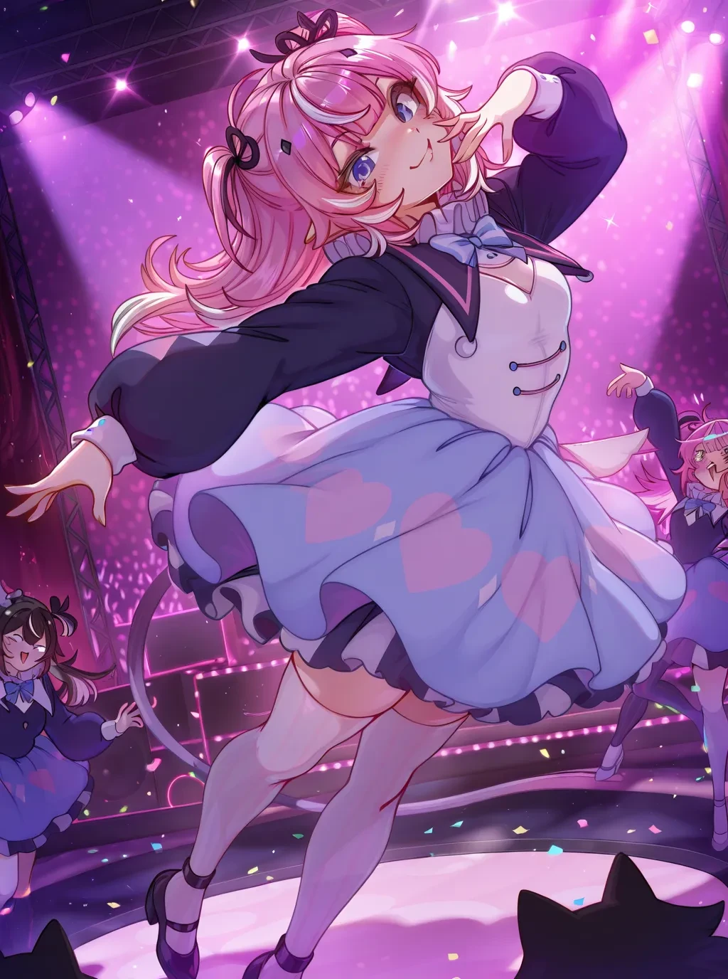 (masterpiece, absurdres, newest, best quality, absolutely eye-catching), <lora:Camila_v3-000010:0.9> camilavt, dress, dancing, stage, spotlight, cimp, <lora:Granblue Fantasy XLV2:0.5>, <lora:PDXL_artist_tags_v2_big:0.5> by merunyaa