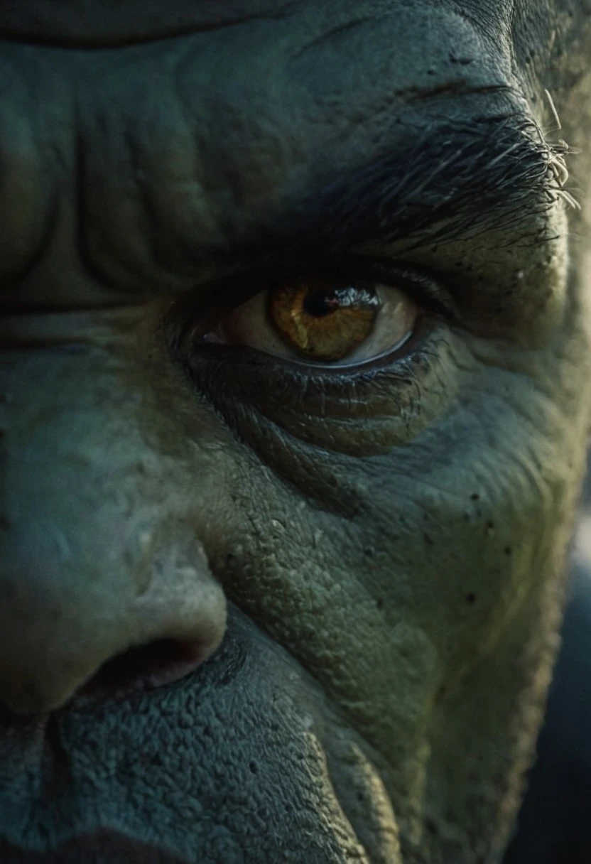 photograph close up portrait of an orc's face, rage, serious, stoic cinematic 4k epic detailed 4k epic detailed photograph shot on kodak detailed bokeh cinematic hbo dark moody, sharp eyes, detailed eyes, detailed pupils, iris detail