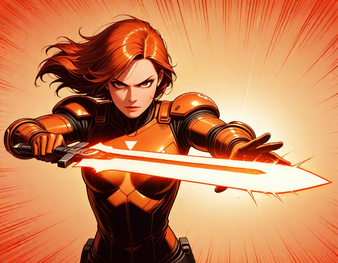 holding, holding weapon, holding plasma sword, defensive stance, sci-fi armor, neon glow, looking at viewer, variant pose, masterpiece, best_quality, very_aesthetic, highres, absurdres, ultra detailed,
  <lora:neg_3-3_V02:0.4>
 <lora:western_comic_il_MIX_V5:1.5>
holding weapon speed lines, sound effects, 
 western comics \(style\) ,hatching  \(texture\), halftone,, amber orange theme,taupetrim, , upper body,dutch angle,