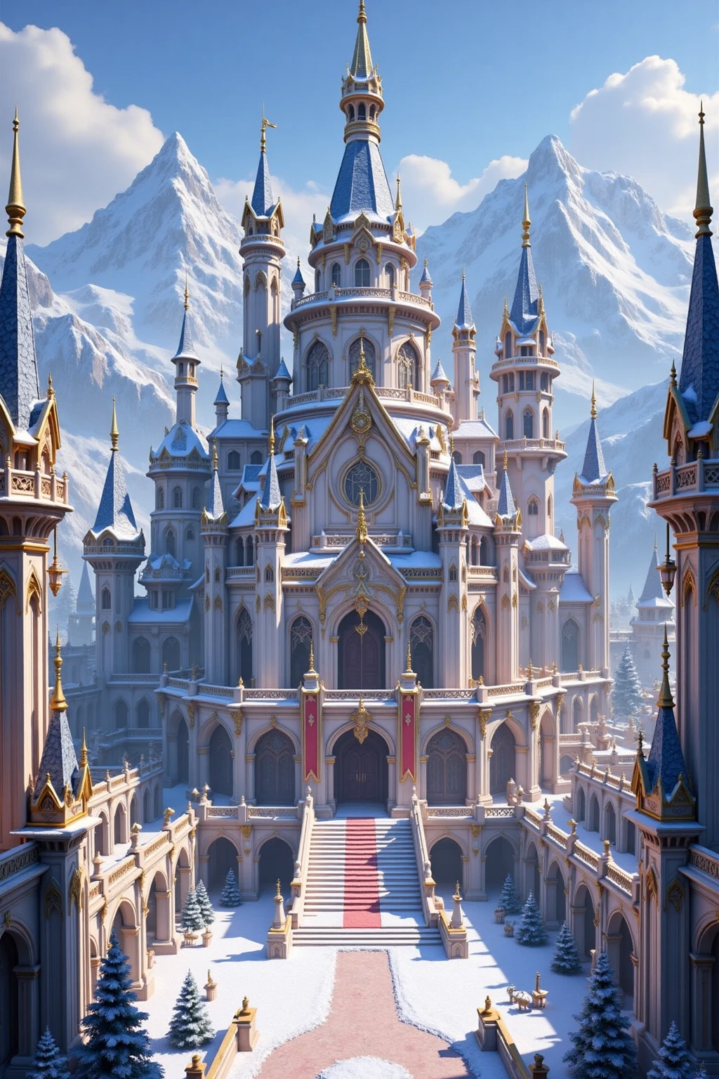 DJ_style,Fantasy architectural scenes, a large central dome, ornate balconies, water channels through the city, soft morning light.