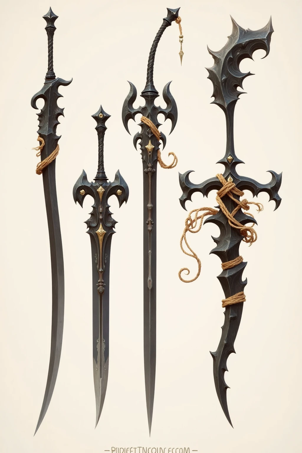 E_style,Fantasy weapon designs, fairy - tale look, glittering blades, flower - shaped hilts, pastel colors, for magical heroes.