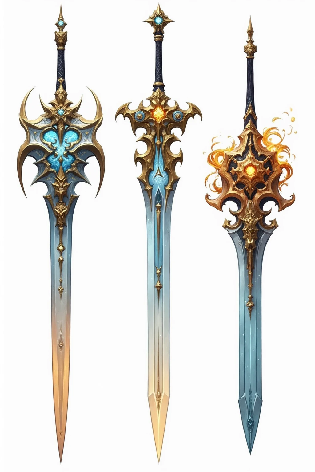 E_style,Fantasy weapon designs, jungle inspired, wooden hilts, vine - wrapped blades, leaf - shaped edges, blending with nature, for forest guardians.