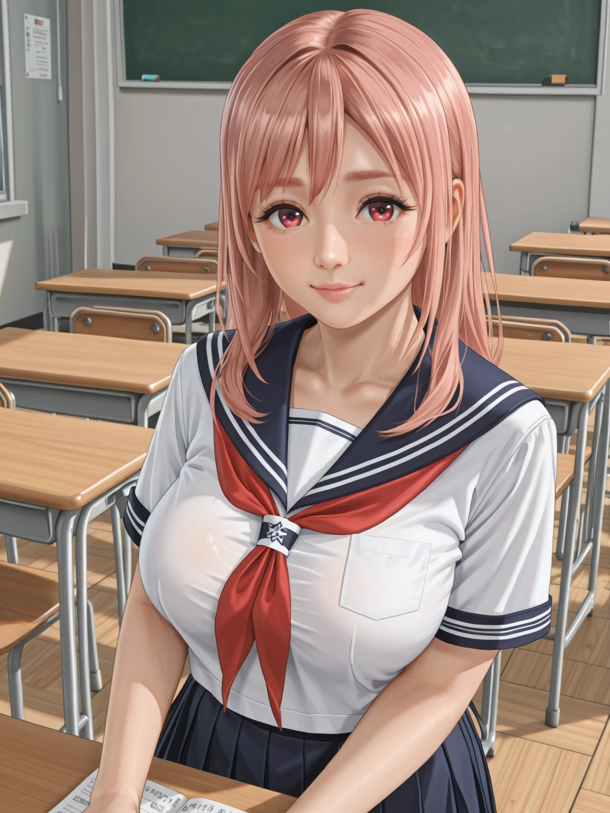 honoka \(doax vv\),large breasts,serafuku,classroom,