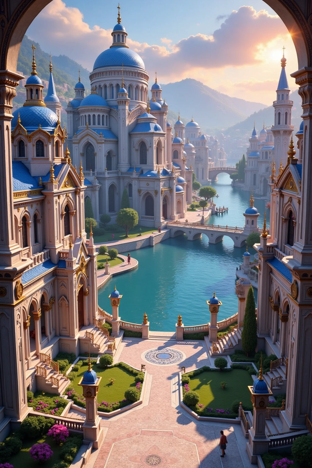 DJ_style,Fantasy architectural scenes, majestic halls with high ceilings, golden decorations, crystal fountains, a starry night sky above.