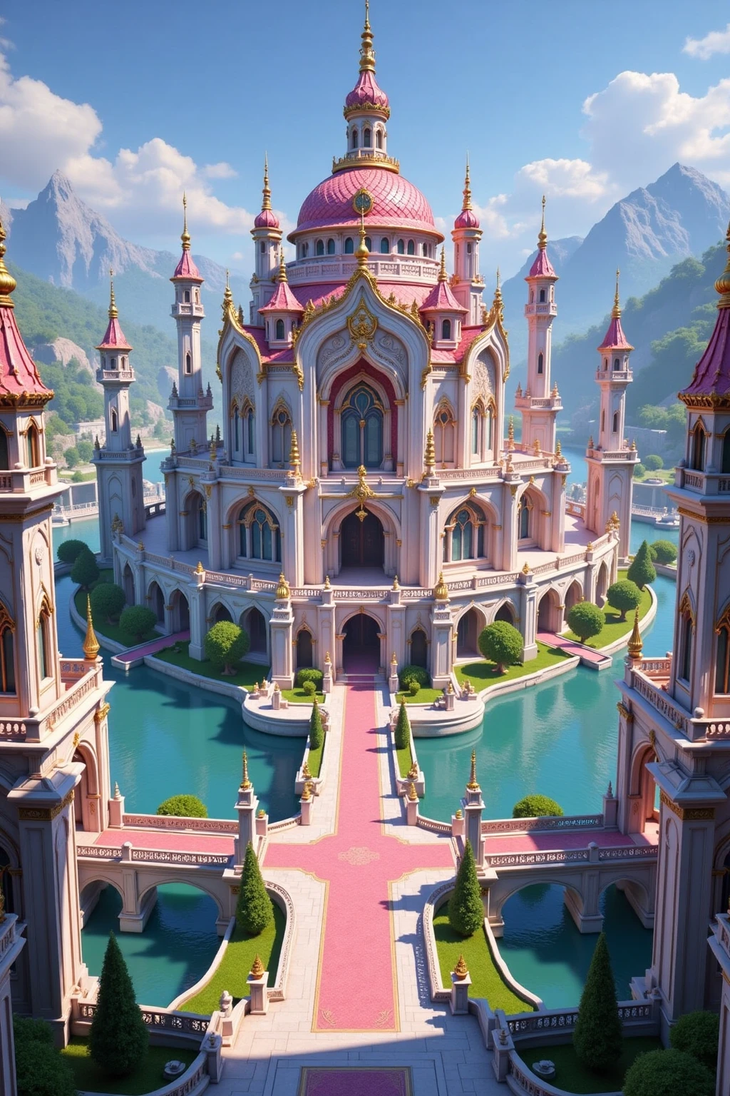 DJ_style,Fantasy architectural scenes, riverside towns with blue - domed buildings, boats on turquoise waters, tree - lined paths, gentle breezes.