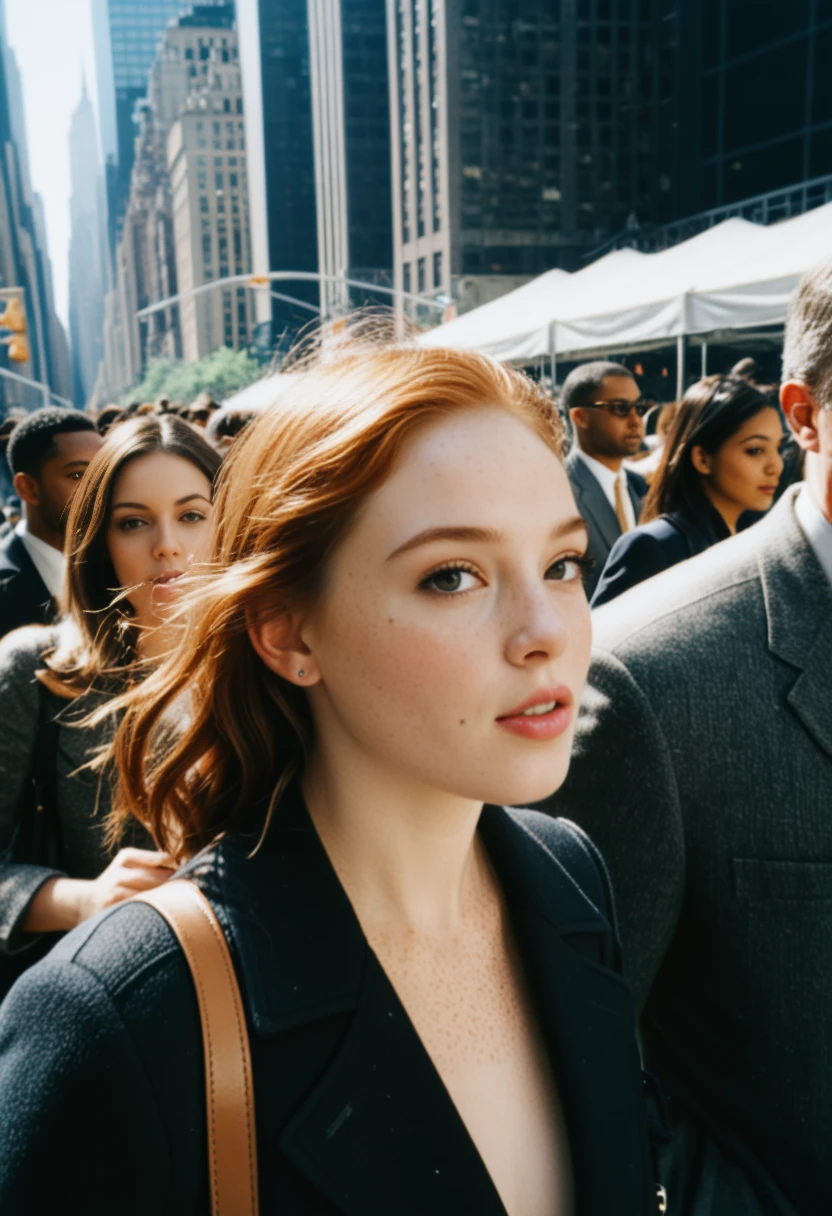 score_9, score_8_up, score_7_up, photo of a beautiful girl walking in New York City, shot on Fujifilm Superia 400, natural lighting, close-up shot, 32K, cinematic composition, professional color grading, film grain, atmospheric, wondrous, highly detailed urban crowd in background, sharp facial features with freckles, masterpiece, best quality, photorealistic, ultra high resolution.