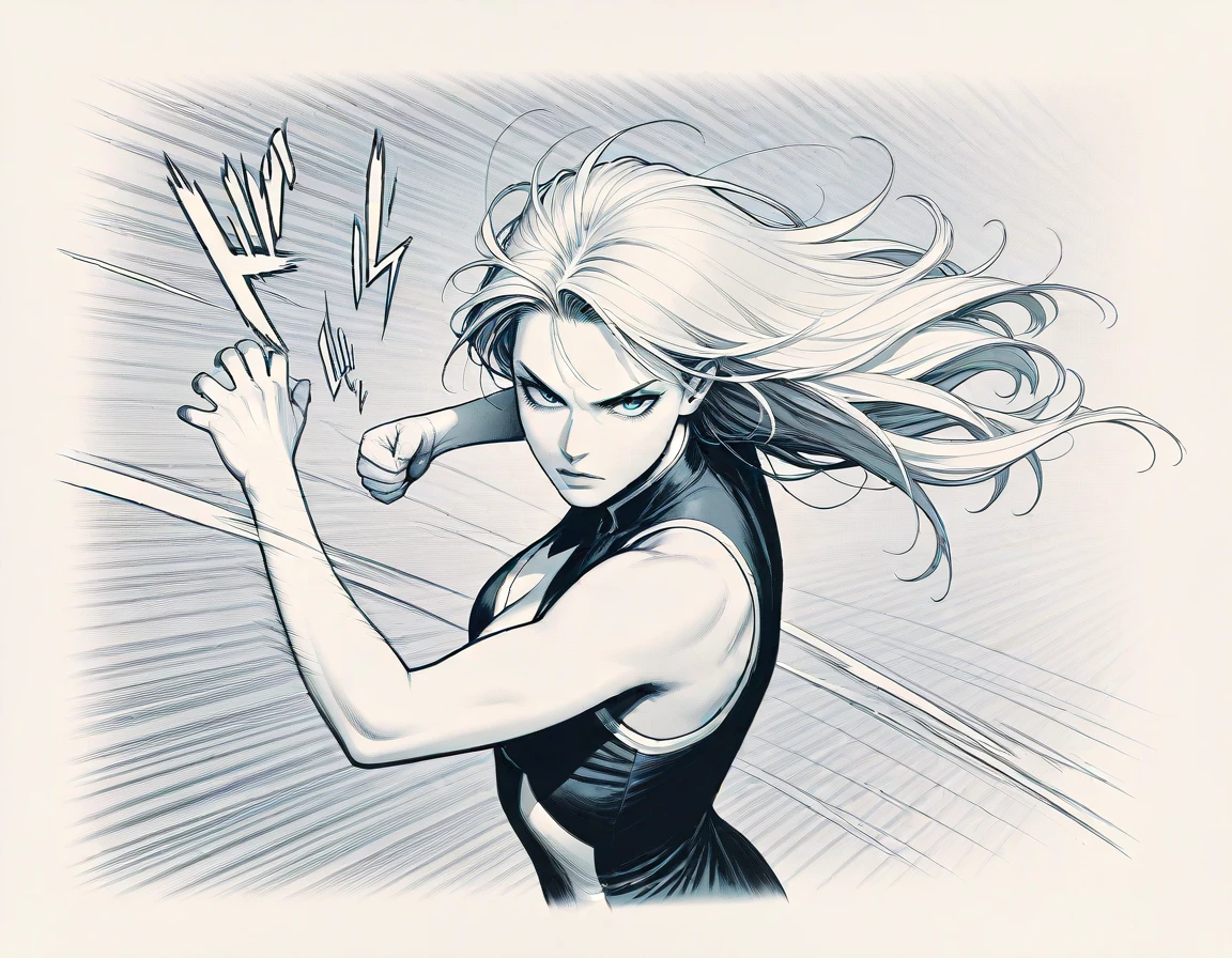 masterpiece, best_quality, very_aesthetic, highres, absurdres, ultra detailed,
<lora:neg_3-3_V02:0.4>
<lora:western_comic_il_MIX_V5:1.5>
fighting stance, speed lines, sound effects,
western comics \(style\) ,hatching \(texture\), halftone,, taupe theme,light beigetrim, , upper body,from above,