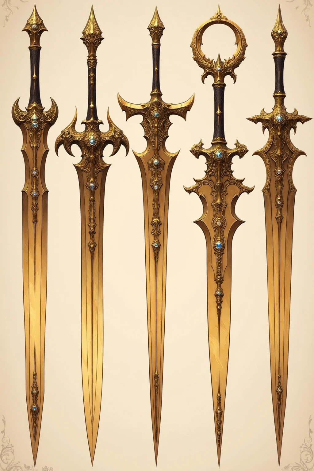 E_style,Fantasy weapon designs, cyberpunk, neon - lit blades, metal - and - circuit hilts, high - tech vibe, for urban mercenaries.