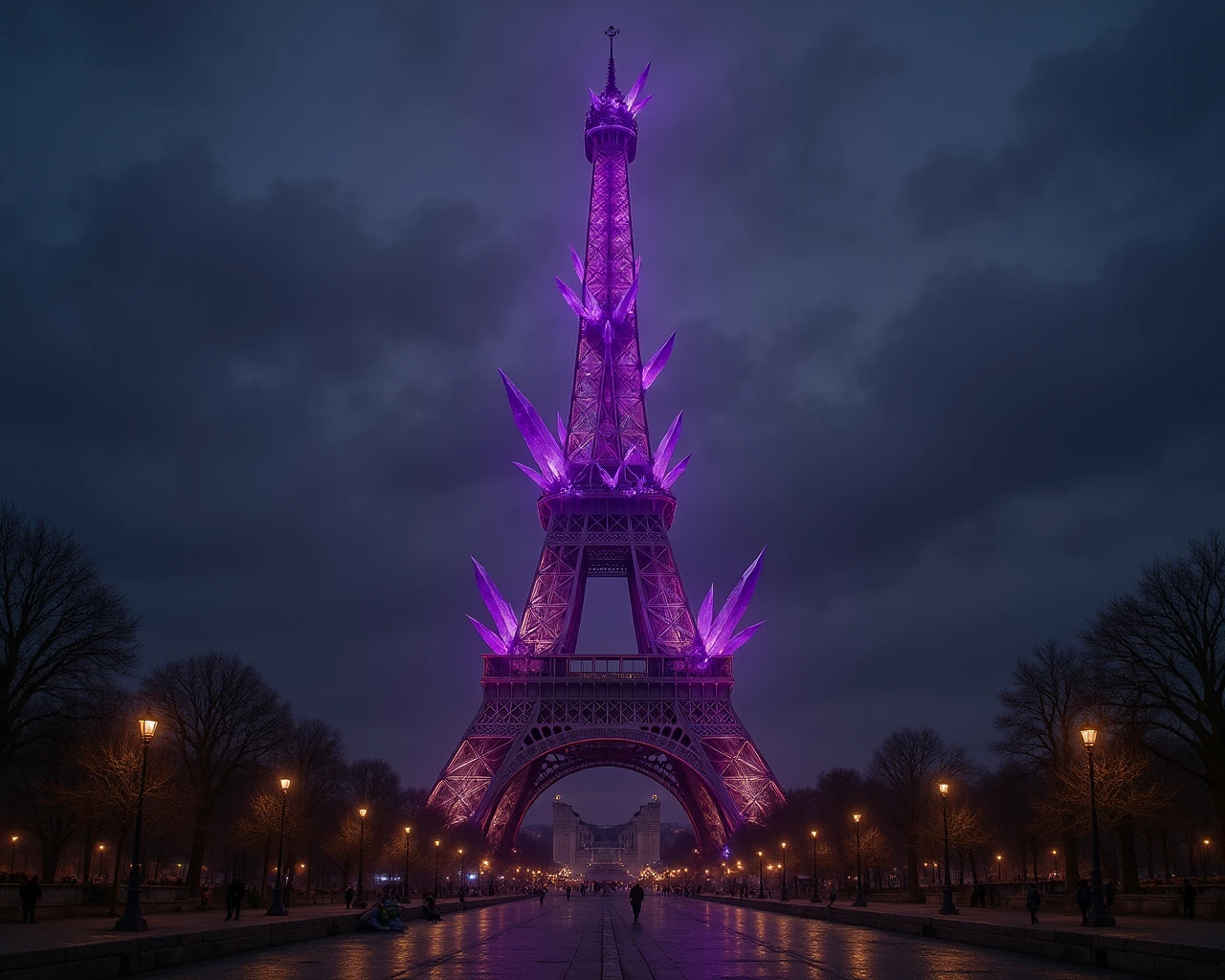 bright purple, CrystalPl4gu3 erupting, eiffel tower