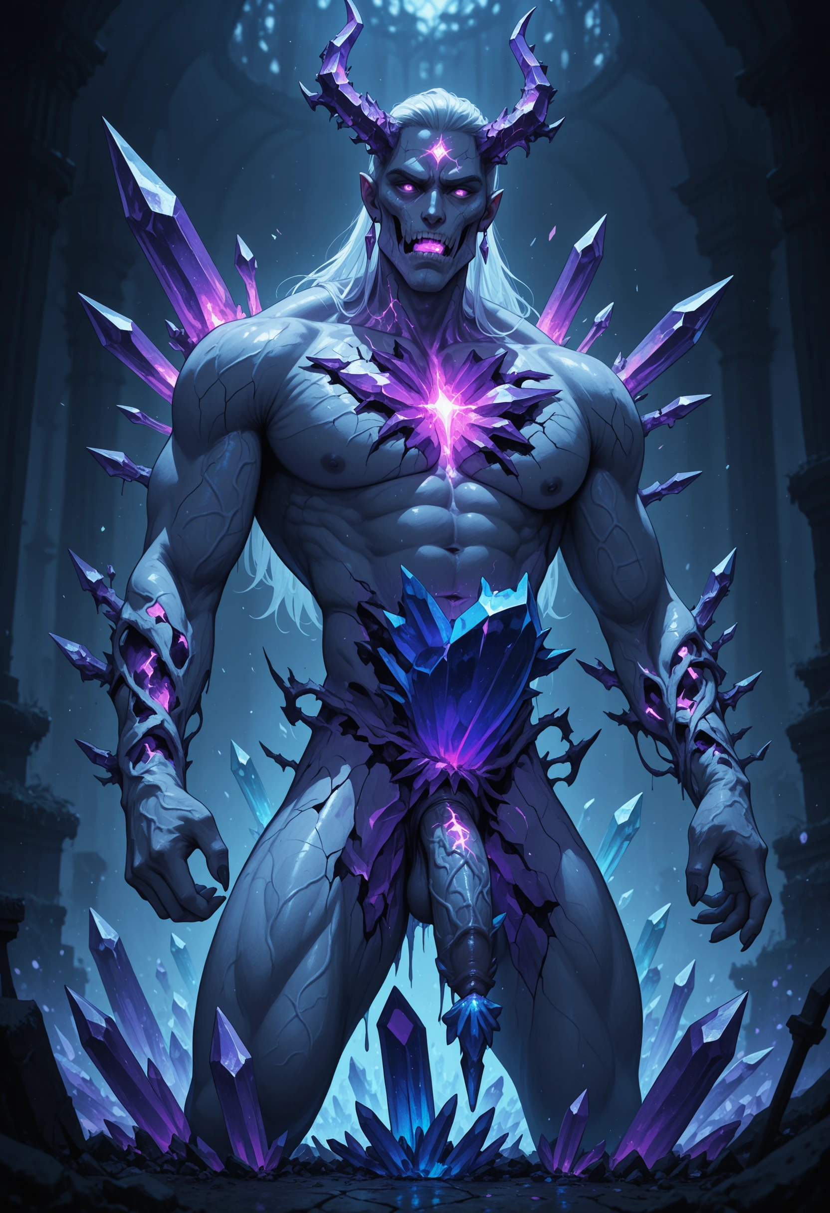 CrystalPl4gu3 manâs arm transforming into faceted crystal, veins glowing beneath cracked glassy skin