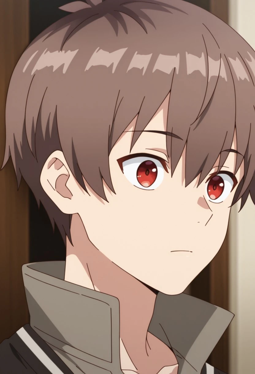 masterpiece,best quality,amazing quality, source_anime,
areprt, 1boy, male focus, solo, red eye, brown hair, collarbone, brown shirt, high collar, brown sweater, portrait,