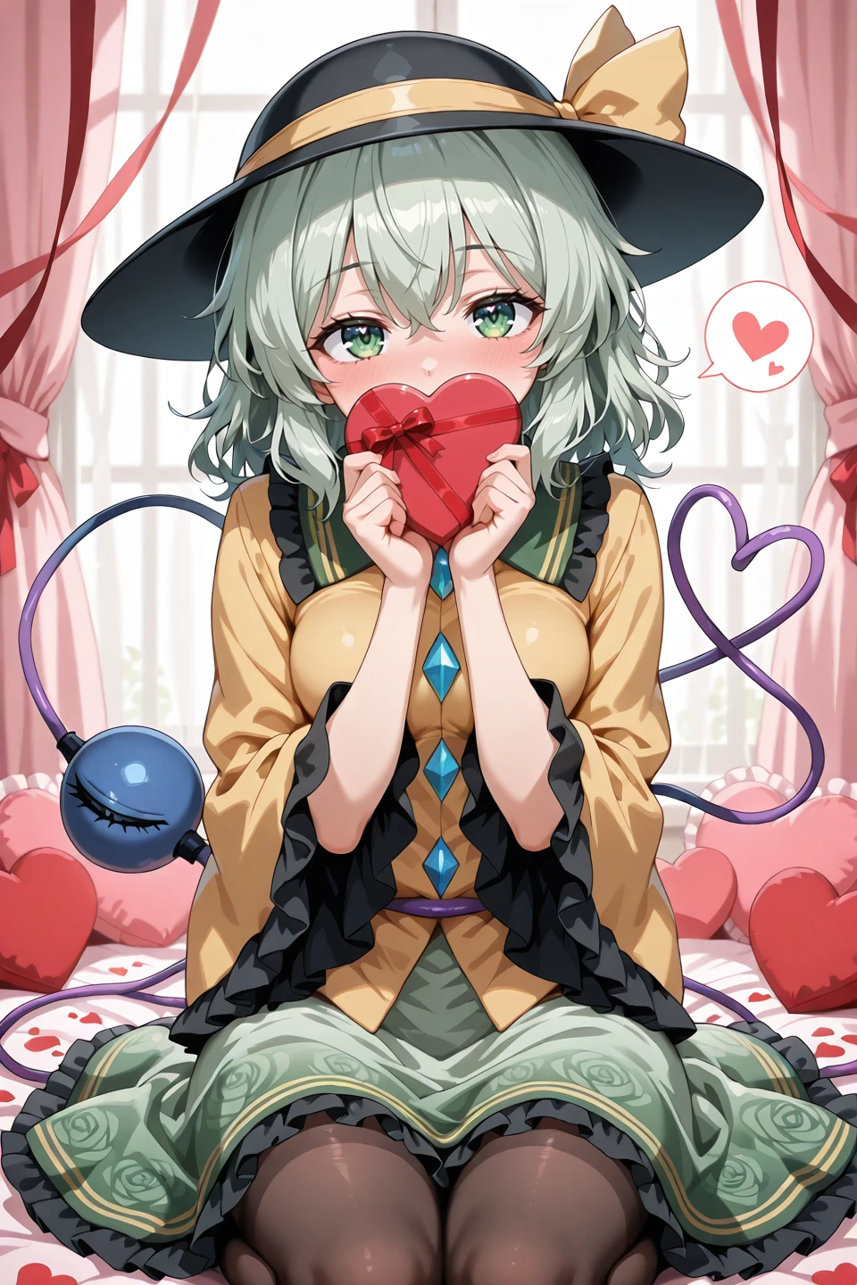 masterpiece, best quality, Komeiji Koishi, in love, spoken heart, valentine's day, detailed digital art