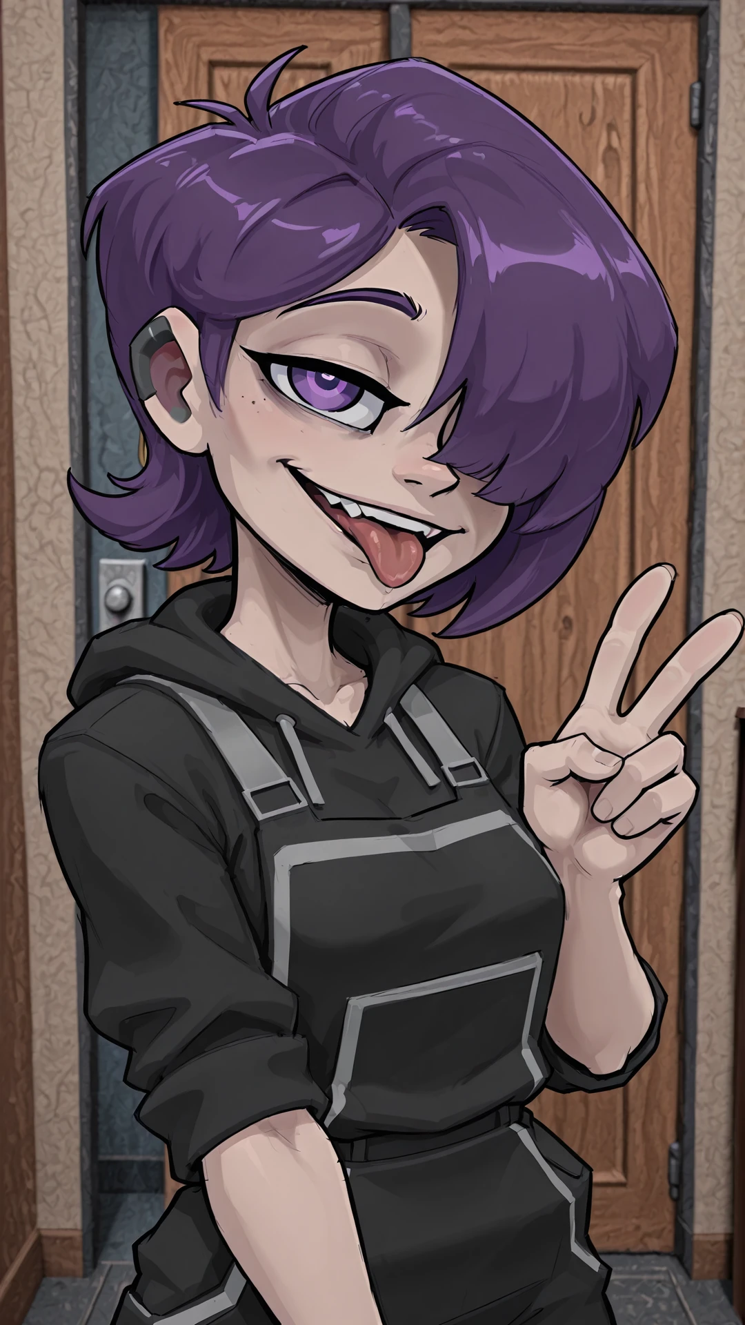 <lora:mdrgLadyAnnalie:1> mdrgLadyAnnalie, 1girl, smile, v, looking at viewer, tongue out,