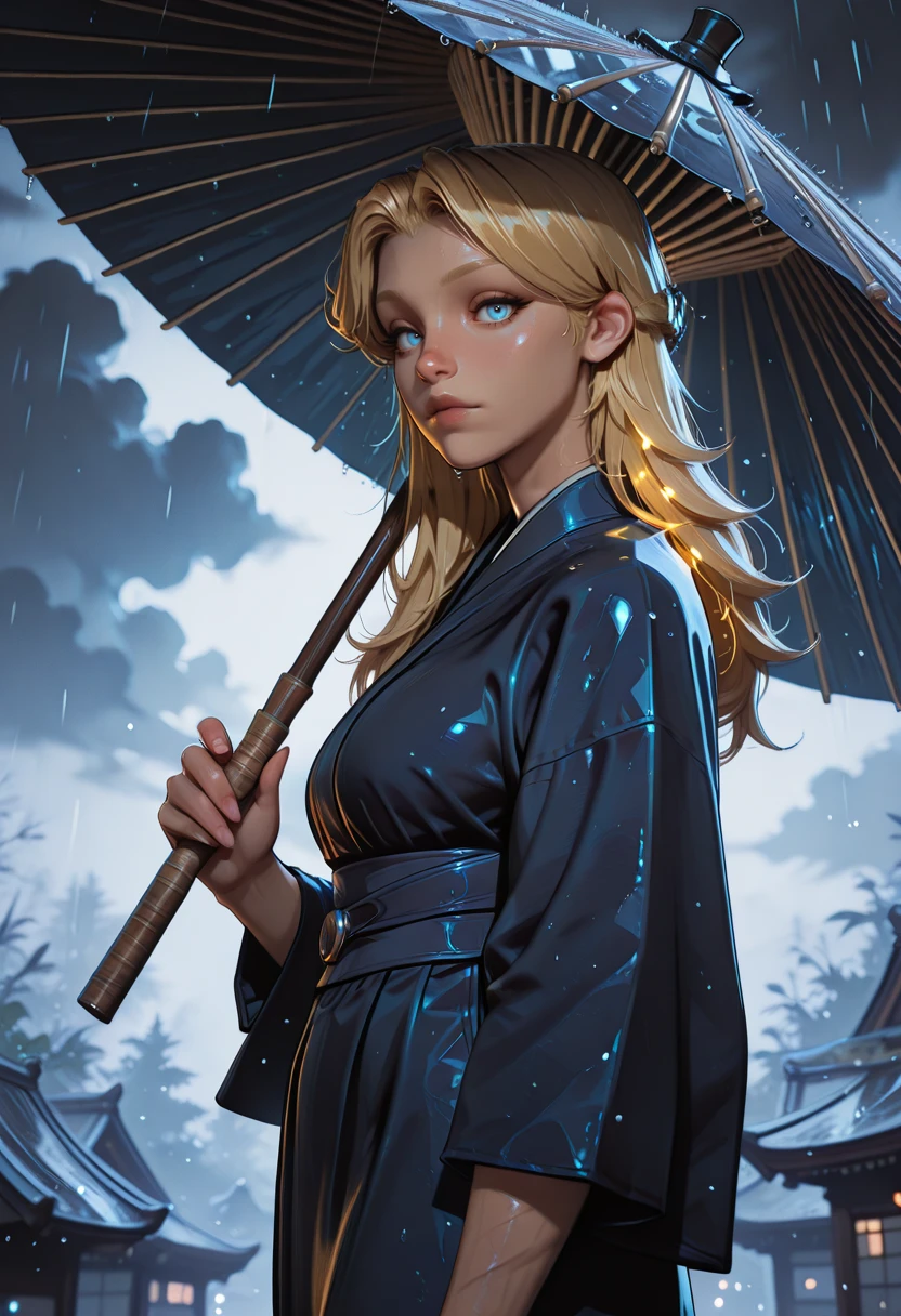 very awa, masterpiece, best quality, absurdres, newest, perfect quality, detailed background, intricate details, solo,
<lora:ILMRInvW0m4n:1>
MRInvW0m4n, 1girl, blue eyes, blonde hair, long hair, looking at viewer, (HDR, 8K, high contrast, masterpiece, best quality, amazing quality, very aesthetic, super absurdres, high resolution, ultra-detailed, absurdres, newest, scenery, lightrays, cinematic chiaroscuro lighting, dynamic angle, photorealistic, beautiful detailed eyes, detailed skin, detailed hair, volumetric lighting, dappled light, light particles, dramatic shadows, shallow depth of field), from side, walking, holding oil-paper umbrella, old japanese countryside, kimono, japanese clothes, (rain:0.85), dark cloud, gradient cloud, evening, winter