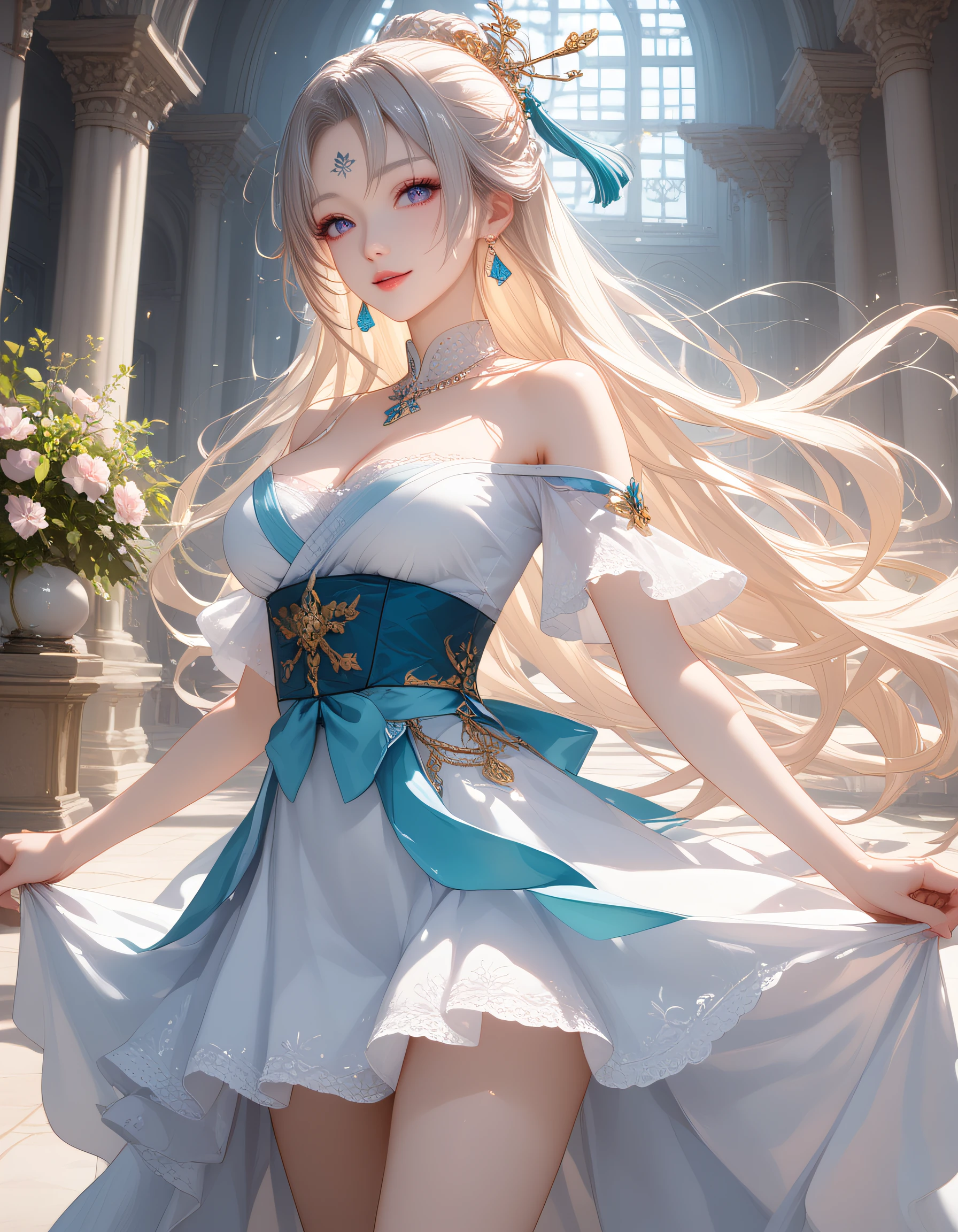 zPDXL3, safe_pos, score_9, score_8_up, source_realistic, source_anime,
8k, best quality, ultra high res, sharp focus,
masterpiece, expressive, digital art, cinematic,
intricate details, extremely detailed, Unreal Engine,
cinematic light, photo studio lighting,
dramatic angle, dynamic camera angle, unique perspective, unique angle, wide angle, dutch angle, foreshortening,
establishing shot, graceful stretching angle,
Diffuse lighting, (sfw:1.3),
Agfa APX 400, Ektar 100, Flash Photography,
1girl, , seductive smile, hanfu, natural breasts,
, ExpressiveH,
blurred eyes, innocent, lovely face,
big eyes, beautiful detailed eyes, very detailed eyes, detailed beautiful delicate face,
realistic humid skin, detailed skin,
sexy pose, sensual posture, graceful pose, curvy, scenery, perfect legs,
erotic posture, sexual intent, sensual, alluring, voluptuous,
(dynamic pose:1.3), (more detail:1.3),
blurry background,
beautiful tulip girl with cup-shaped blooms, bulbous base, and spring awakening xianxia maiden, chartreuse green dominant color dress with azurite blue with copper carbonate intensity and ornamented soft peach pink with golden details secondary tones, liquid mercury with flowing metal surface texture,
wearing elegant short qipao with plum blossom design with off-shoulder dress with exposed collarbones collar and brocade robe top with golden trim over fragrant short half sleeves with shimmering details sleeves,
sacred flowing skirt with open slit with crimson details with train skirt with extended length and translucent green ribbon waist sash with delicate details belt, arcane red cloth shoes with ribbons footwear,
facial features: guilty shame with hidden face expression, platinum brows with precious metal eyebrows, holy purple smoky eyes eye makeup, gemmed jade butterfly forehead mark forehead markings,
hair styling: divine half-up hairstyle with silver ornaments with moonlit details and shadow hair mystery with dark intrigue hairstyles,
accessories: aura-infused silver butterfly hairpin with dragon details hair ornaments, silver dangling earrings with frilled details jewelry, arcane jade ring and automaton musician with programmed performance additional accessories,
pose: dignified meditation pose with perfect spinal alignment in carpenter's yard with carved wood environment with heirloom riverbank with willow trees background,
atmosphere: goose flying south seasonally seasonal elements, available light with existing illumination lighting effects