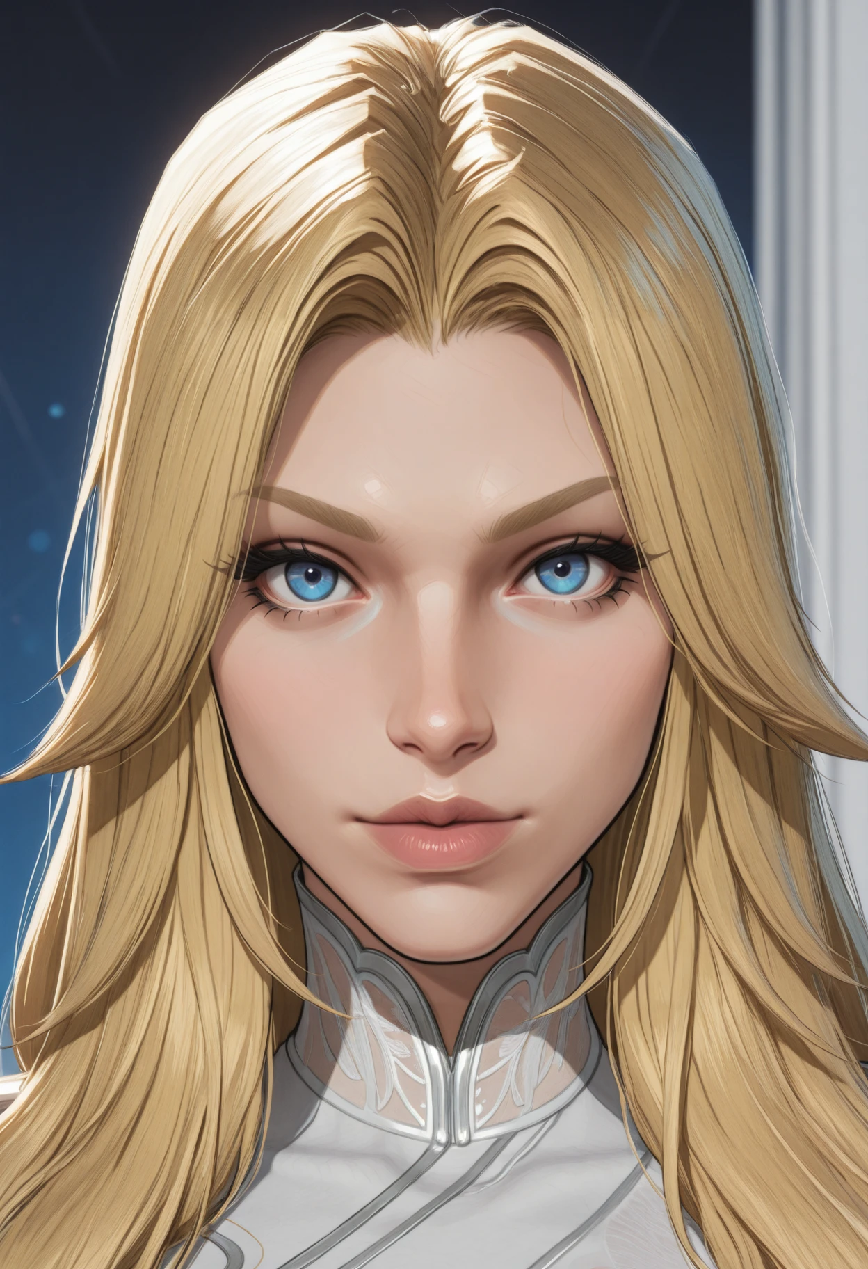 very awa, masterpiece, best quality, absurdres, newest, perfect quality, detailed background, intricate details, solo,
<lora:ILMRInvW0m4n:1>
MRInvW0m4n, 1girl, blue eyes, blonde hair, long hair, looking at viewer, portrait