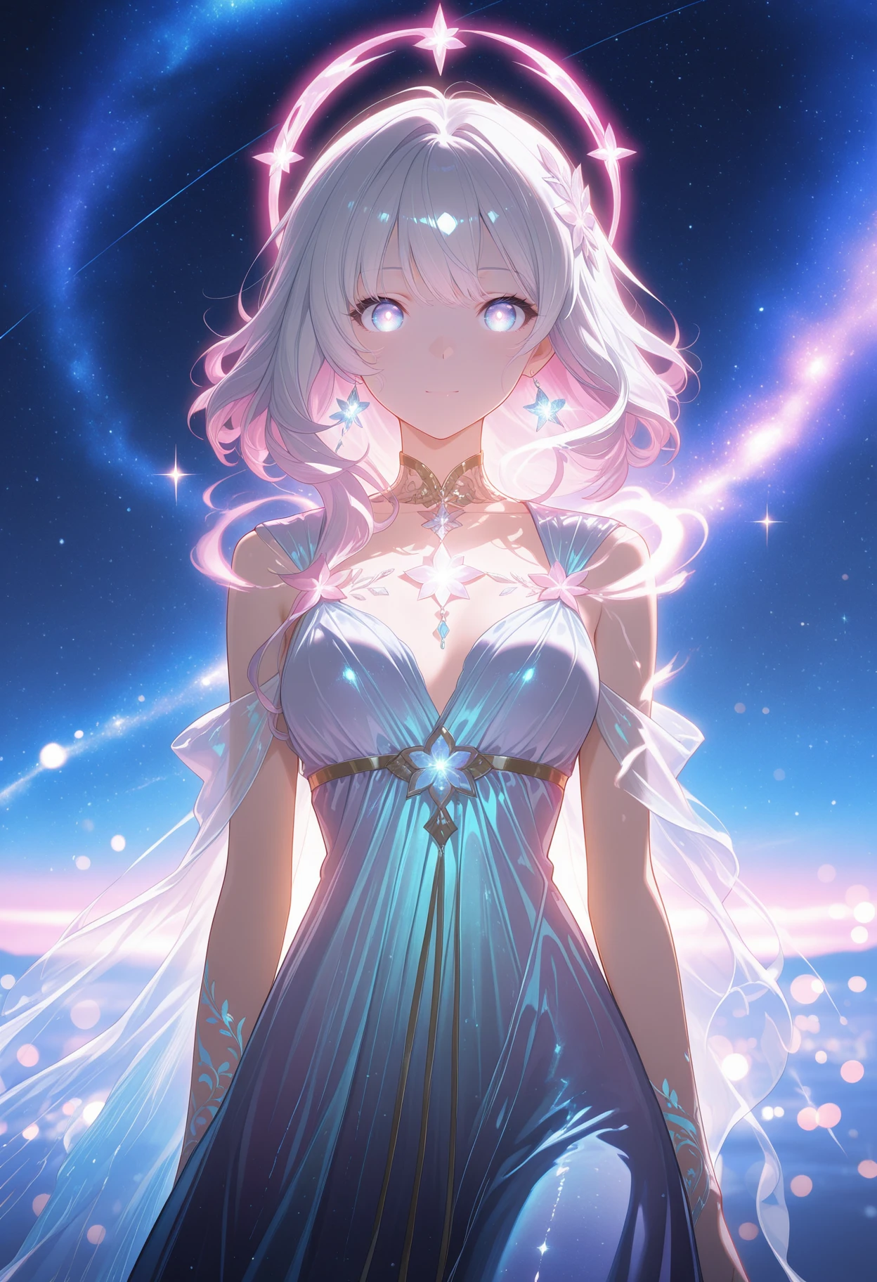 (masterpiece, best quality, ultra-detailed, absurdres, sharp focus, intricate details),
<lora:Blue_light_and_compo:1>, white light,BlueLight, beautiful, volumetric light,((blurry background, depth of field, bokeh))
(masterpiece, best quality, ultra detailed, sharp focus),
1girl, elegant, fantasy style,
galaxy background, cosmic nebula, swirling stars,
BlueLight, glowing aura, volumetric light, radiant beams,
blue light, pink light, soft glow, particles, magical sparkles,
hair shimmering, glowing strands, eyes glowing softly