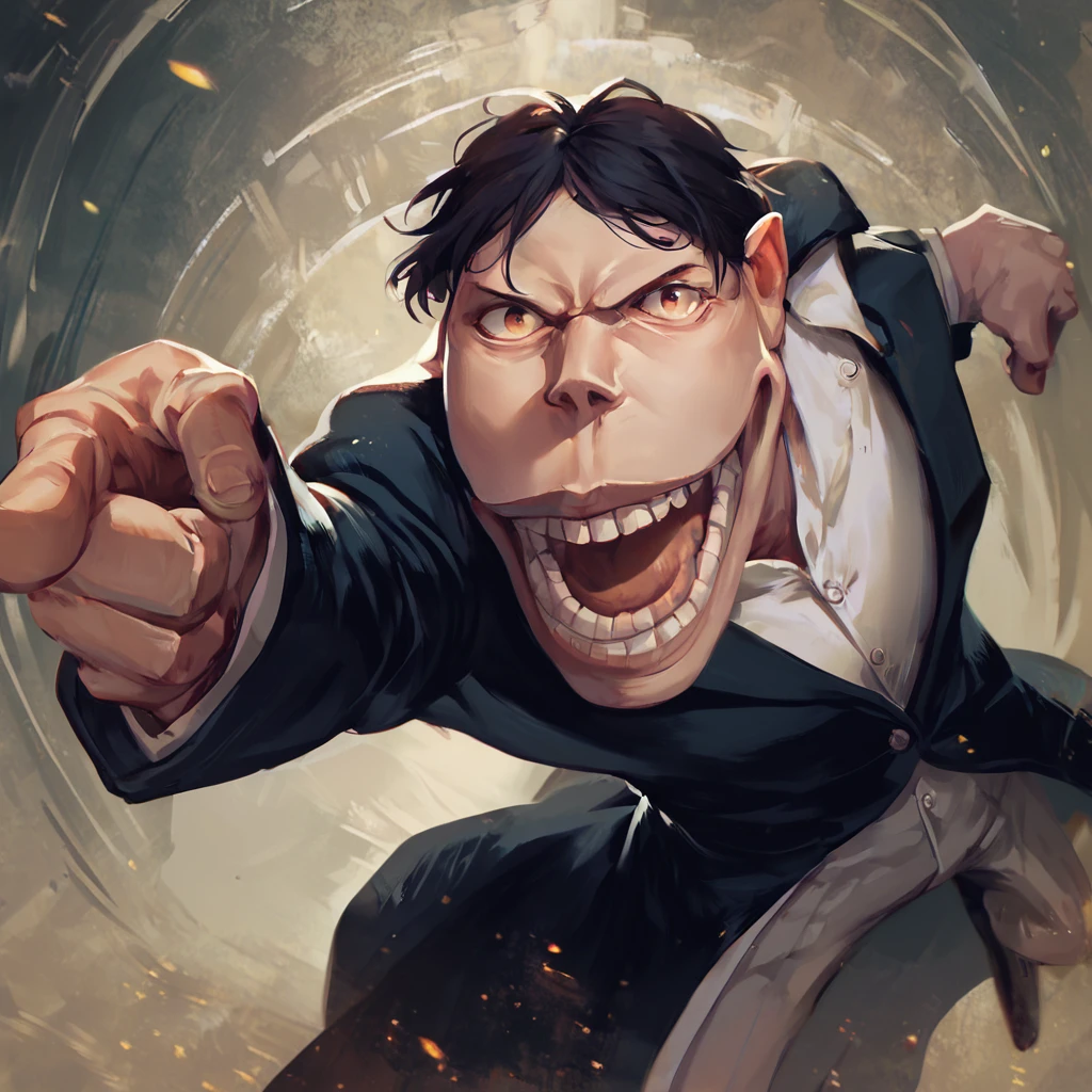 score_9, score_8_up, score_7_up, carttitan, suit, pointing at viewer, open mouth, long snout