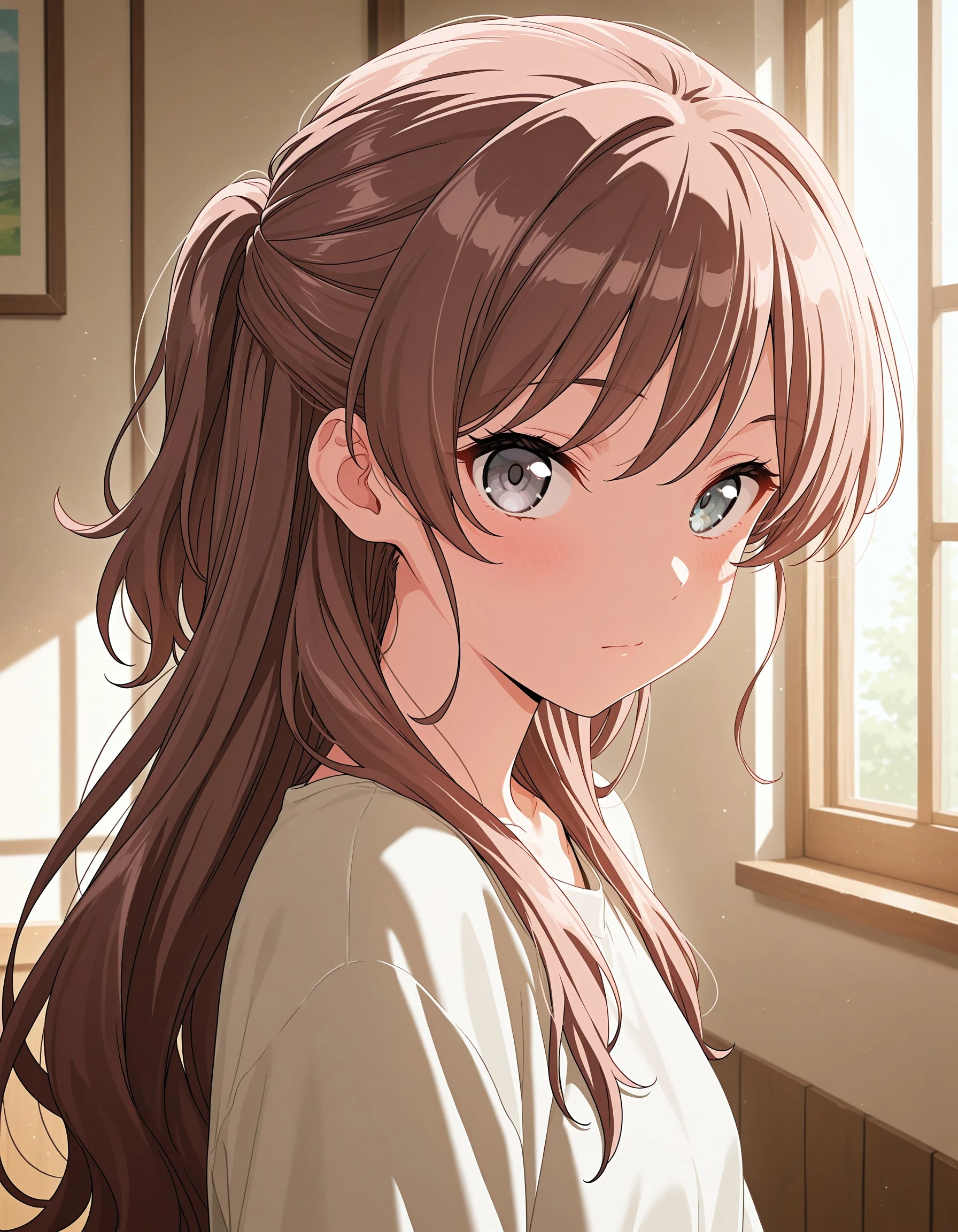 masterpiece, best quality, very aesthetic, absurdres, solo, grey eyes, brown hair, long hair, lisachi, half updo, looking at viewer, facing viewer, <lora:f71e5fc9-5392-46e2-a914-a9b916258fb0:0.7>