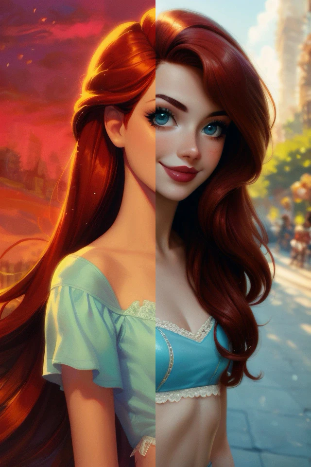 score_9, rating_safe, solo, ariel \(disney\), human, red long hair, feminine,